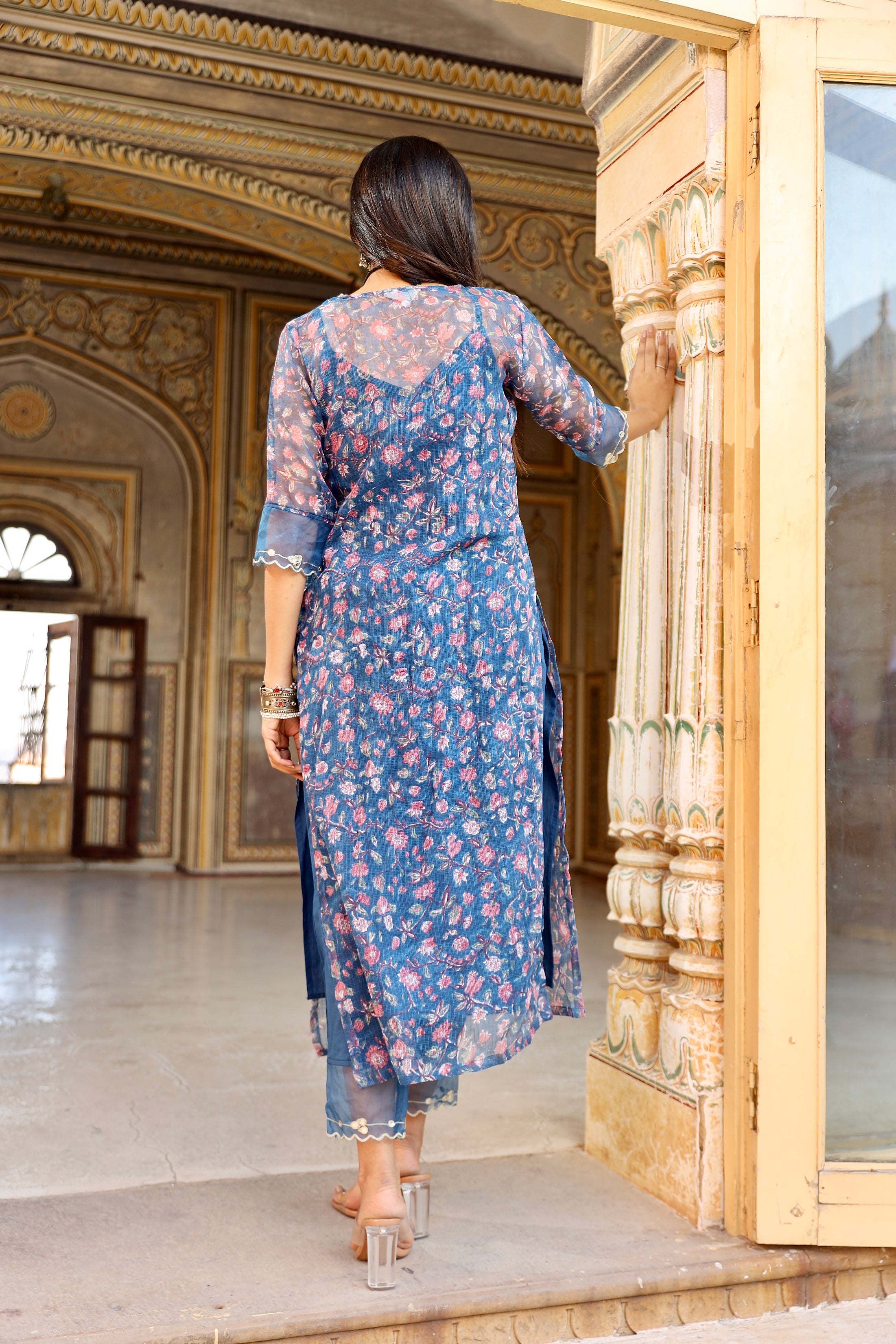 Kota Doriya blue handblock print kurta set Asrumo