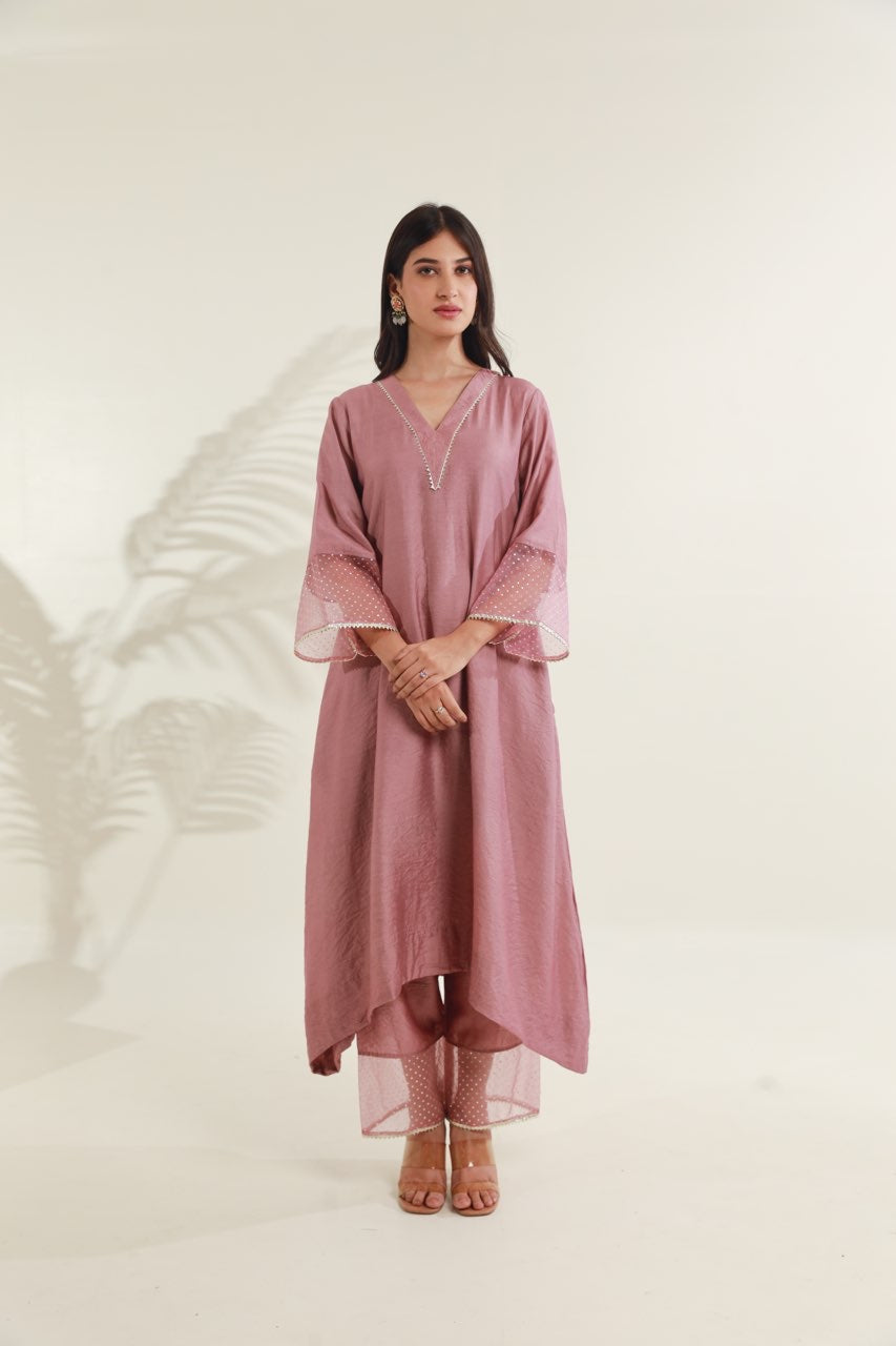 Rose Pink Chanderi Straight Set Asrumo