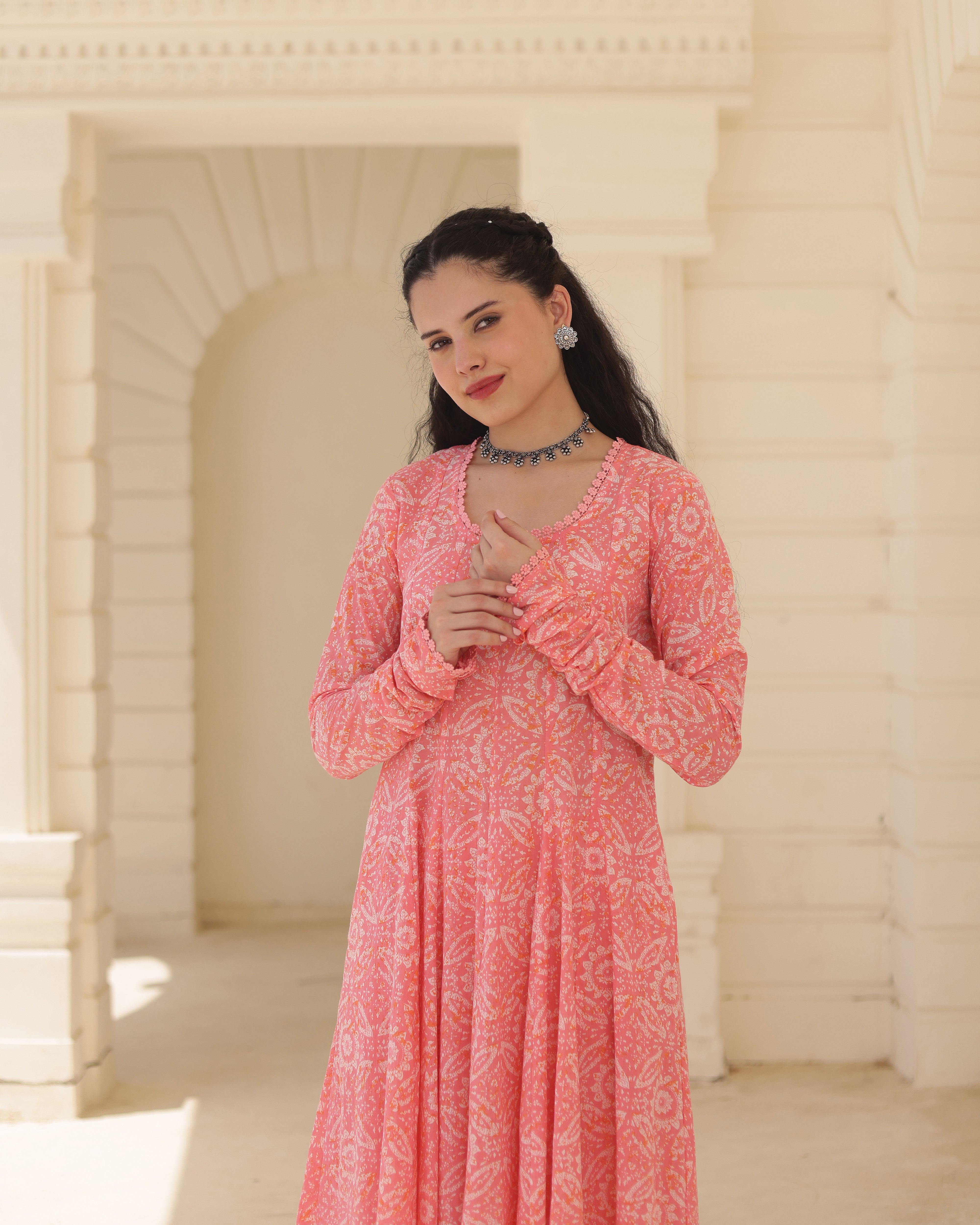 Blush Rose Pink Handblock Cotton Suit Set with Kota Doria Dupatta