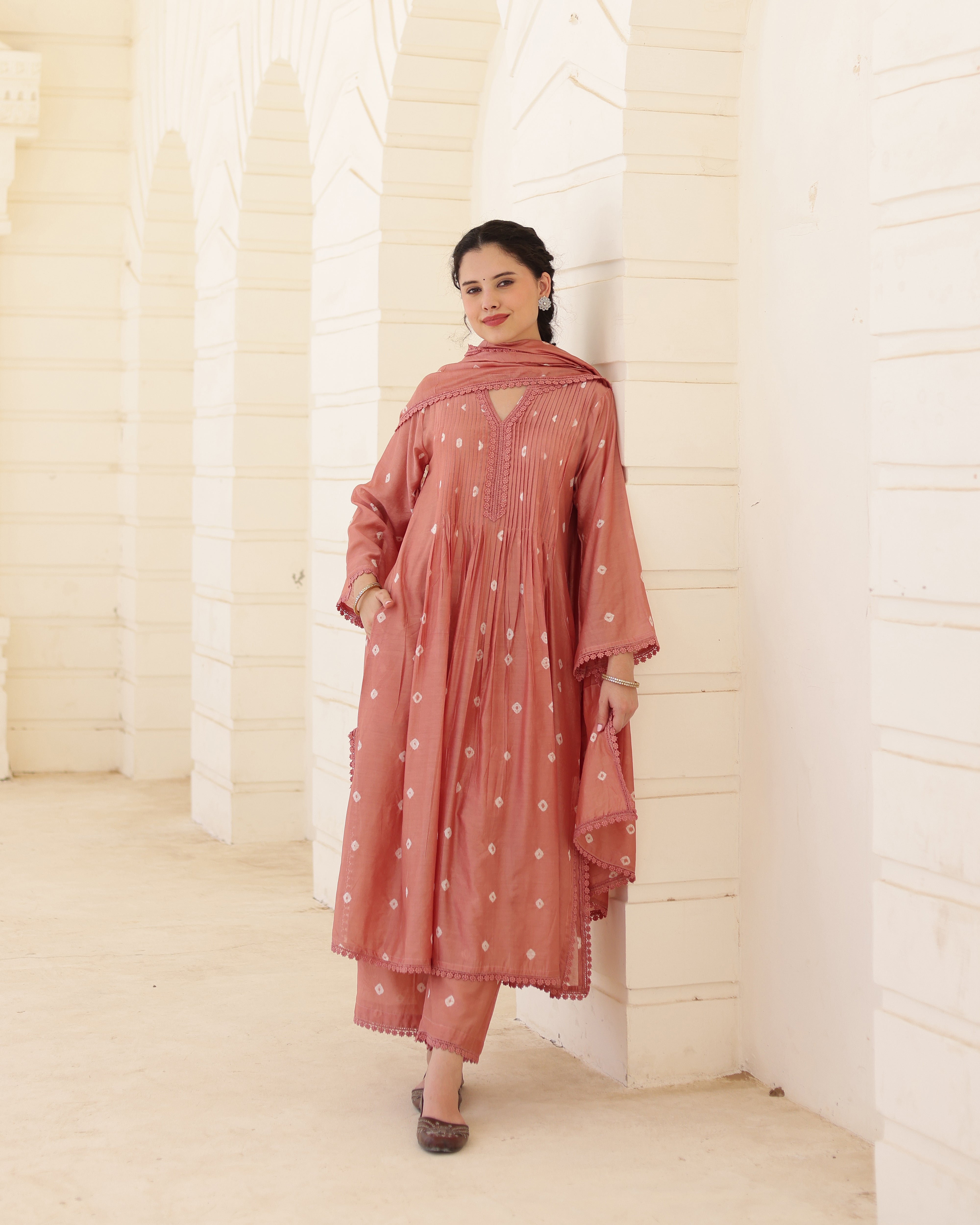 Terra Bloom Chanderi Hand Bandhej Suit Set with Dupatta