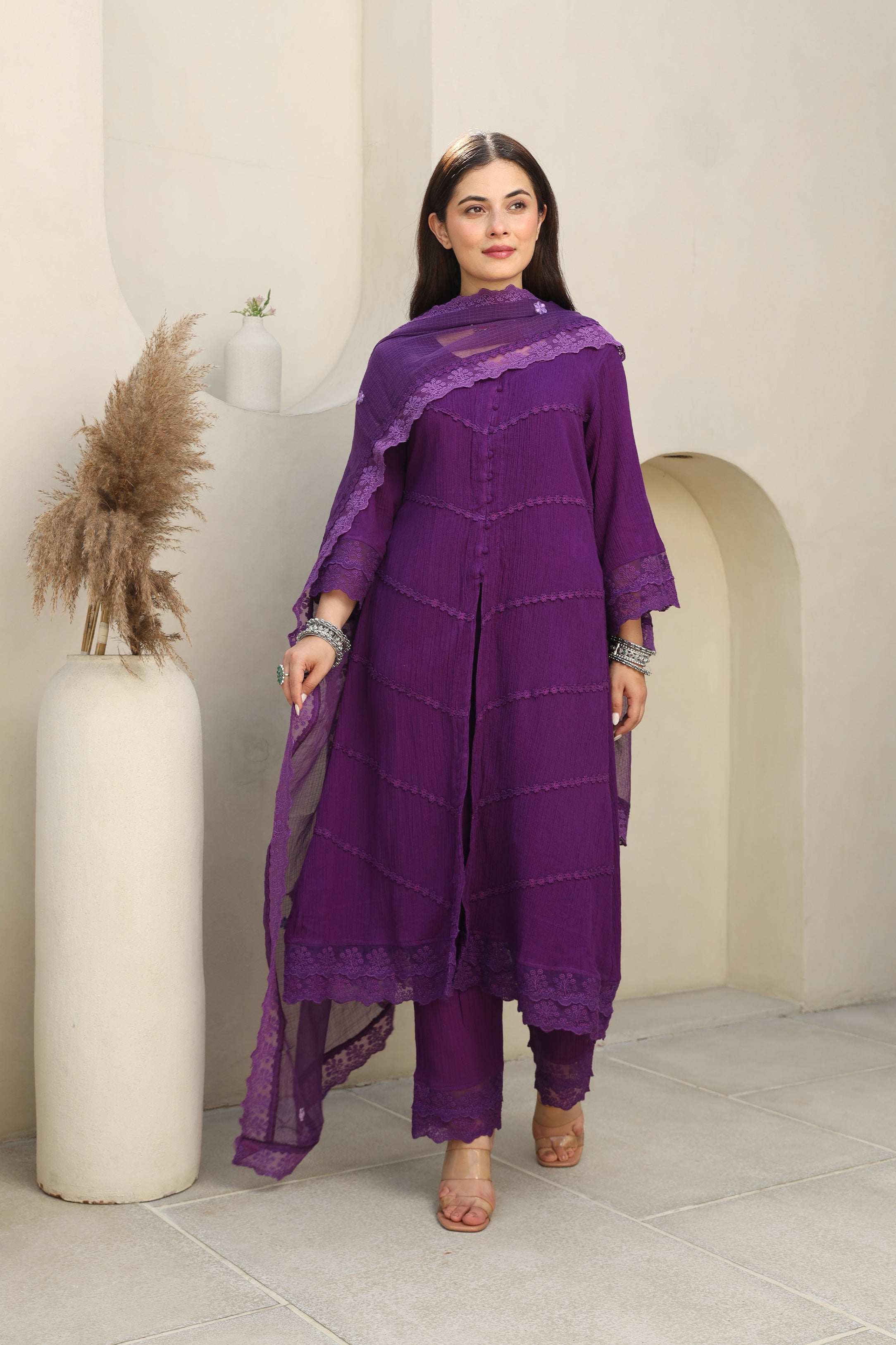 Violet Dreams Cotton Gauze Suit Set Asrumo