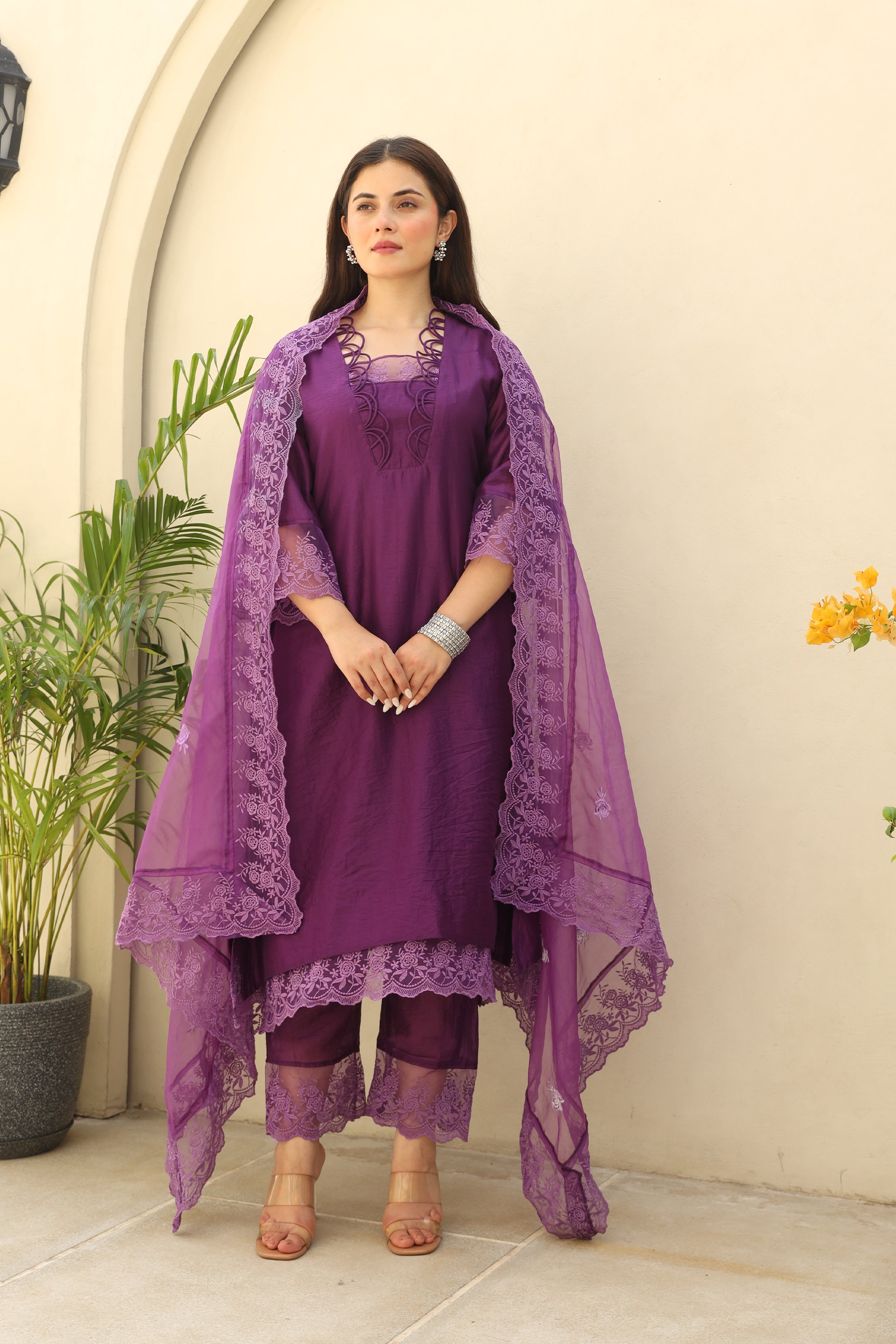 Purple Gemstone Elegance Chanderi Suit Set Asrumo