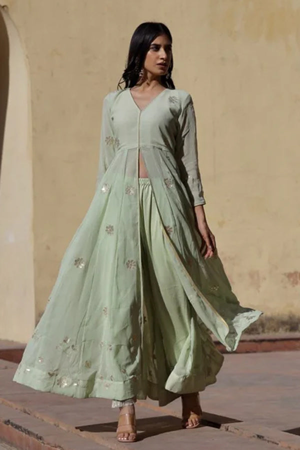 Pista green gota patti work anarkali set