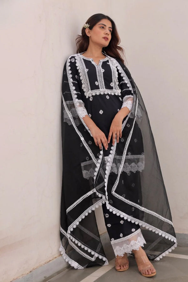 Black tie and dye cotton straight set