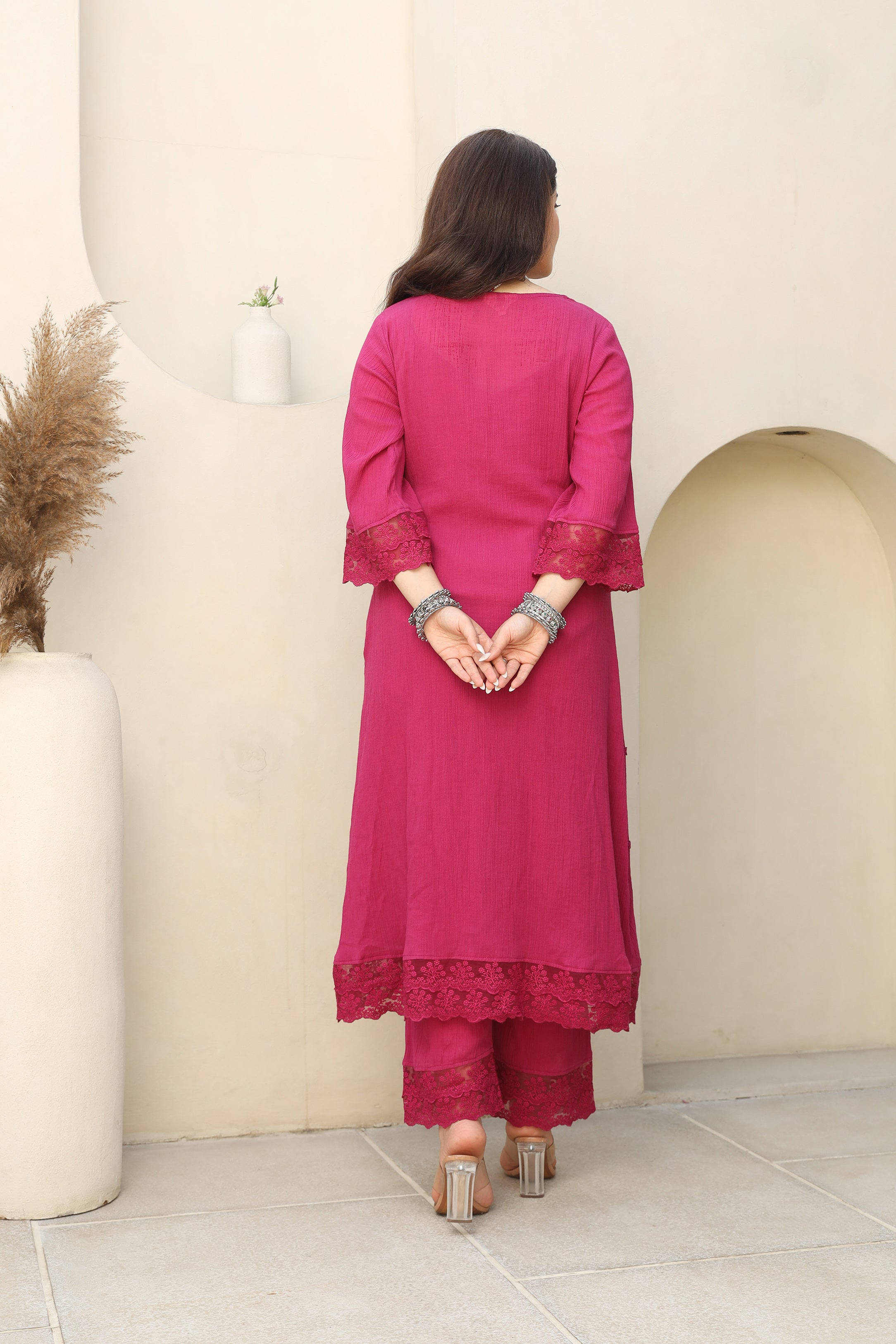 Magenta Bloom Cotton Gauze Suit Set Asrumo