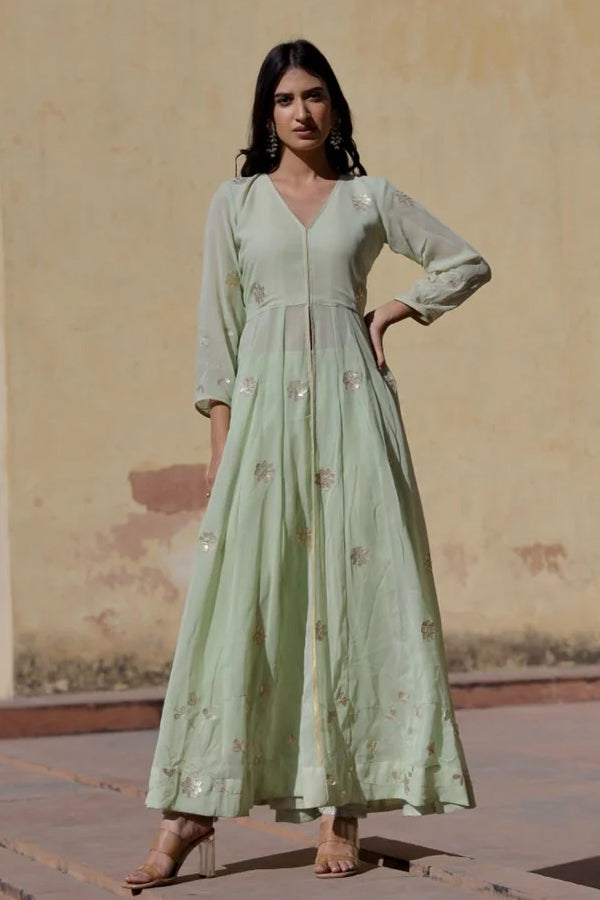 Pista green gota patti work anarkali set