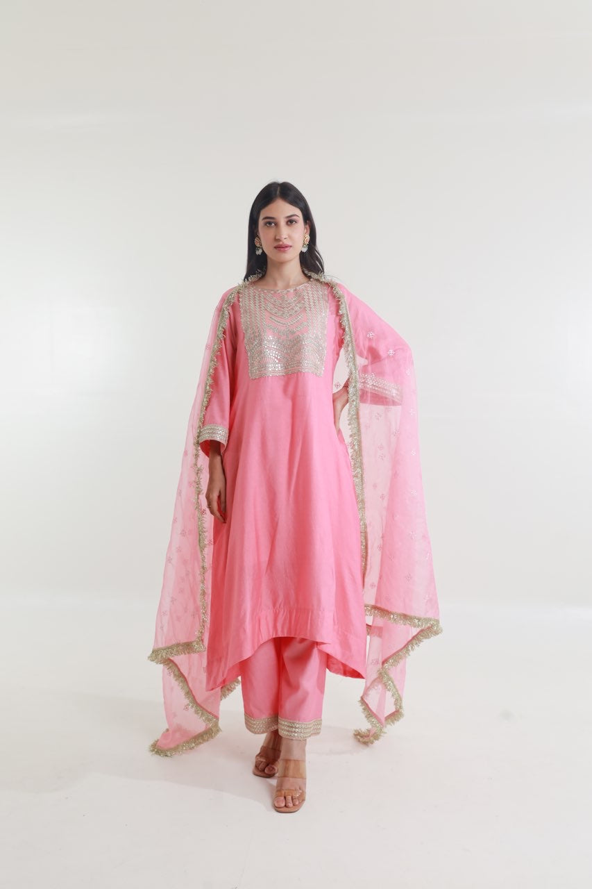 Pink Chanderi Straight Set Asrumo