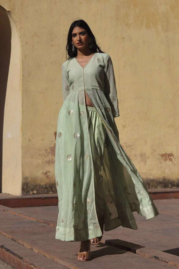 Pista green gota patti work anarkali set
