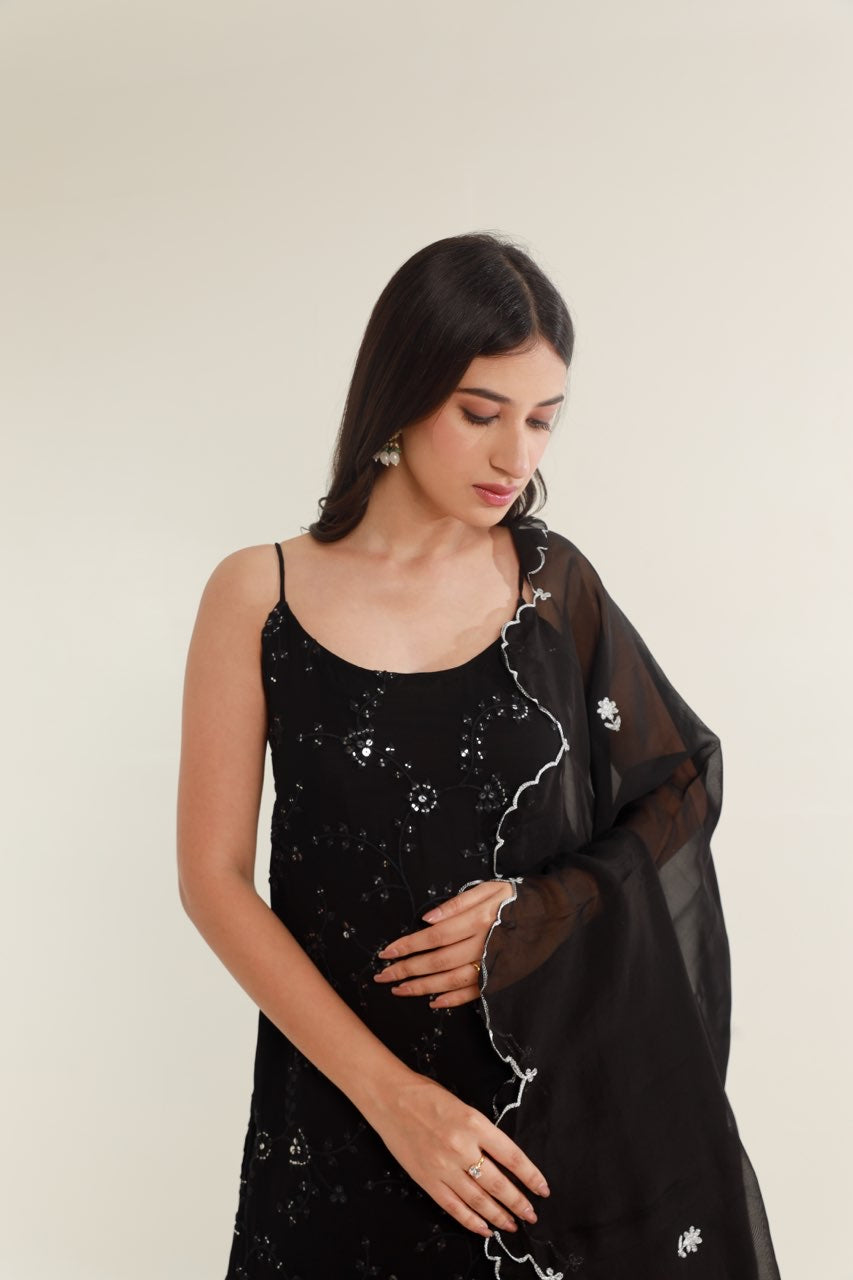 Black mirror work chikankari georgette sharara set Asrumo