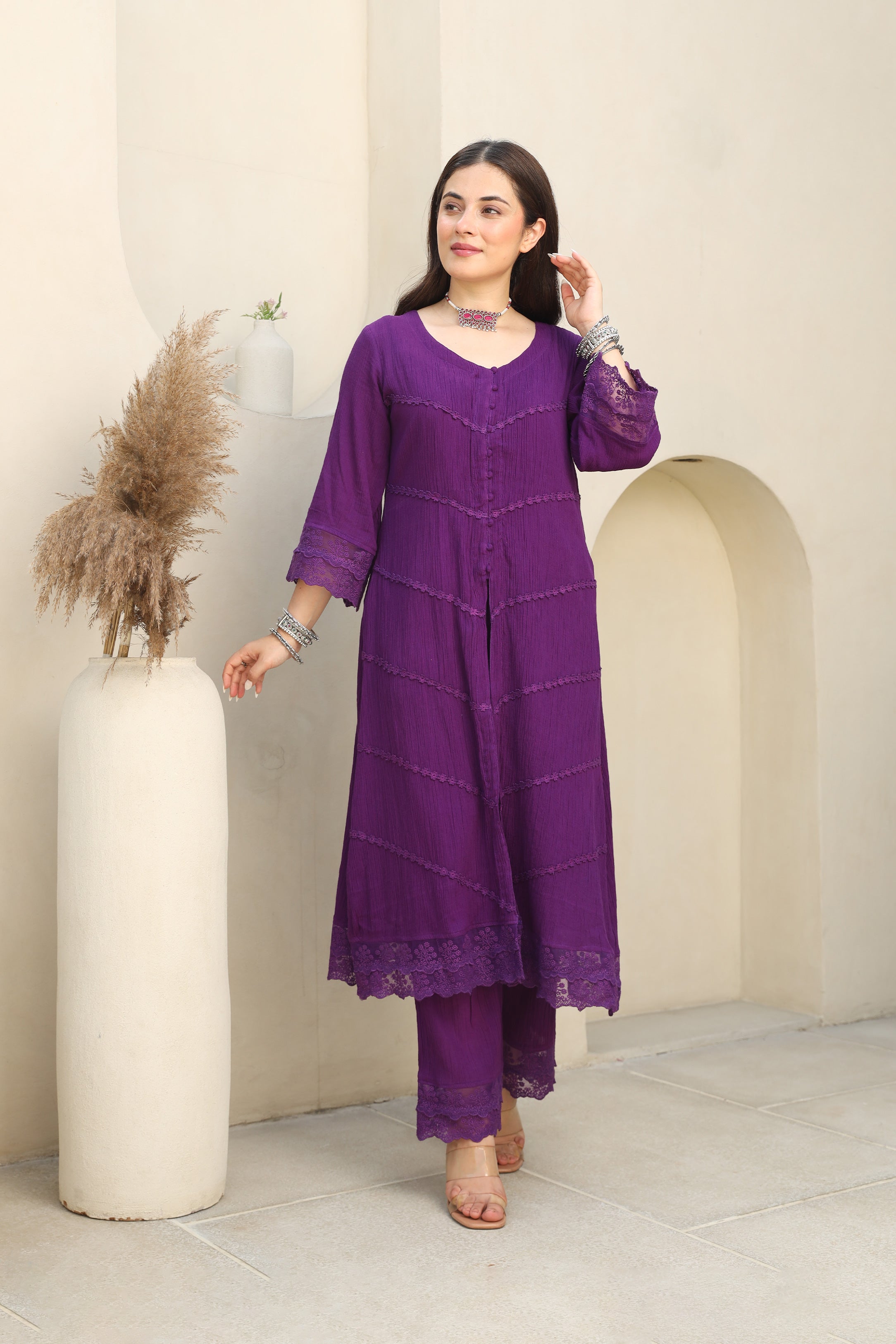Violet Dreams Cotton Gauze Suit Set Asrumo