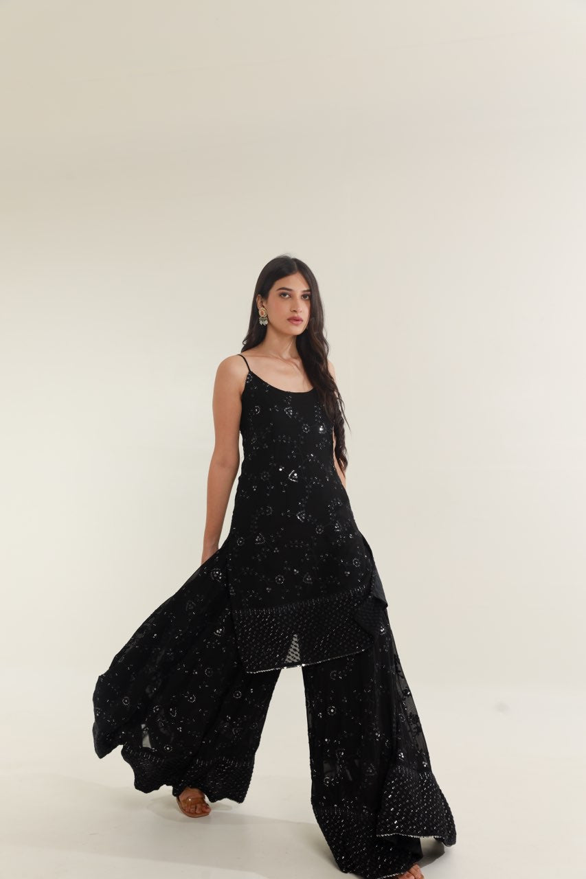 Black mirror work chikankari georgette sharara set Asrumo