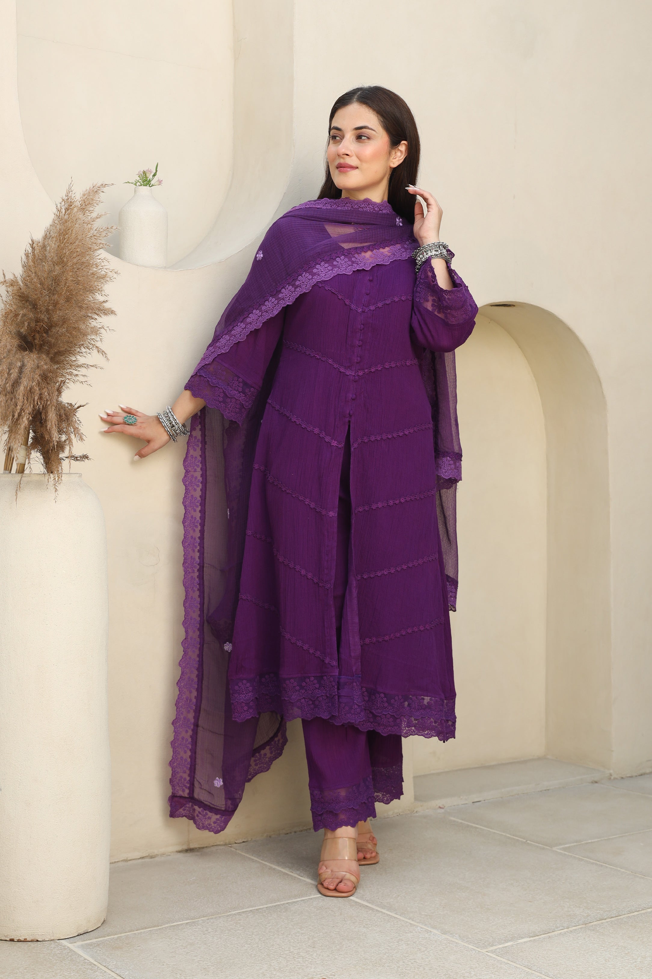 Violet Dreams Cotton Gauze Suit Set Asrumo