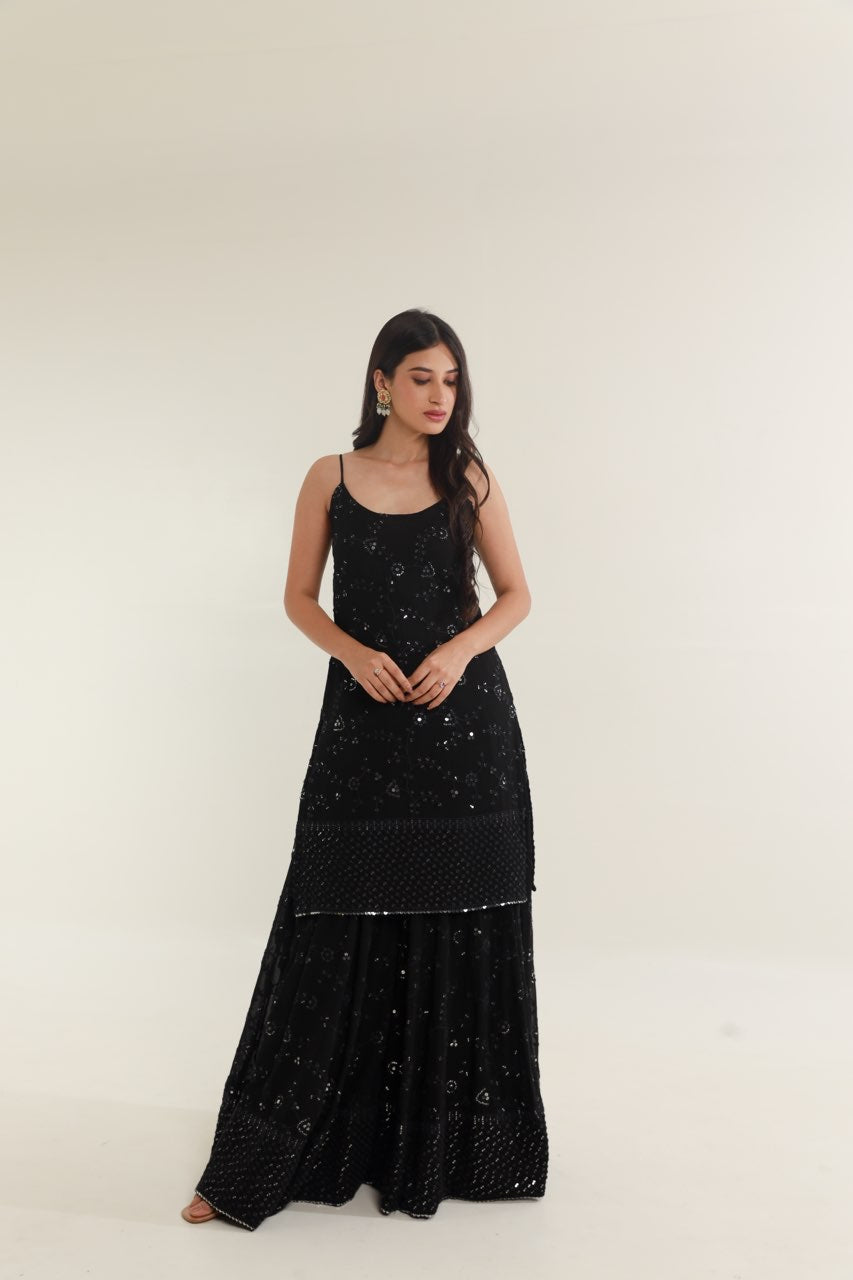 Black mirror work chikankari georgette sharara set Asrumo