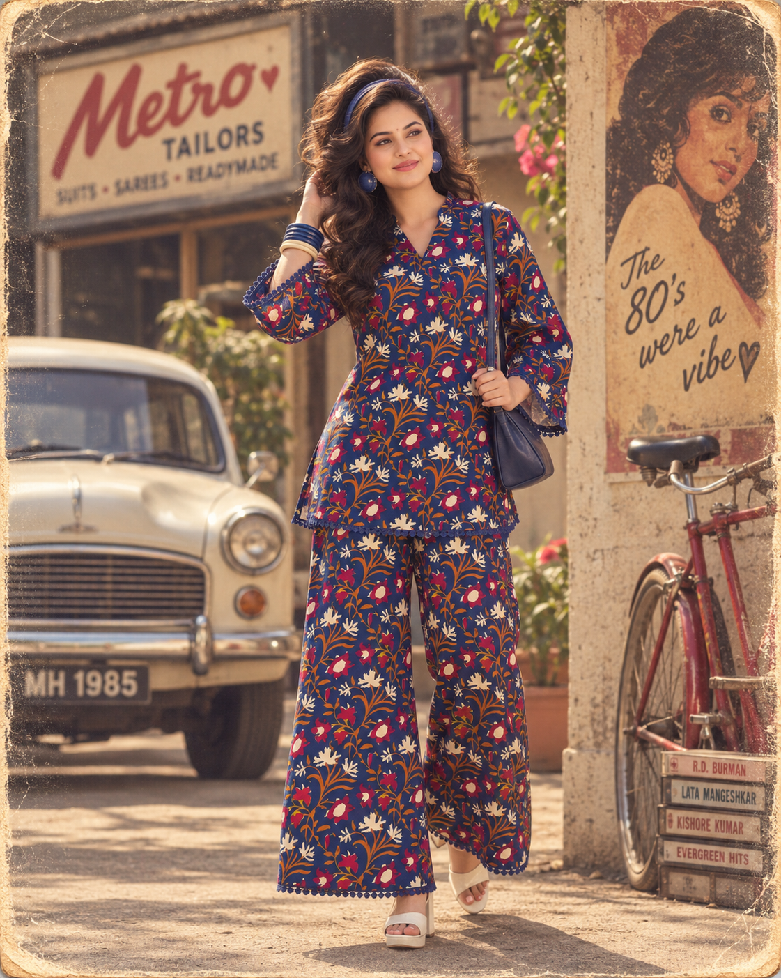 Navy Blue Jaal Handblock Co-ord Set