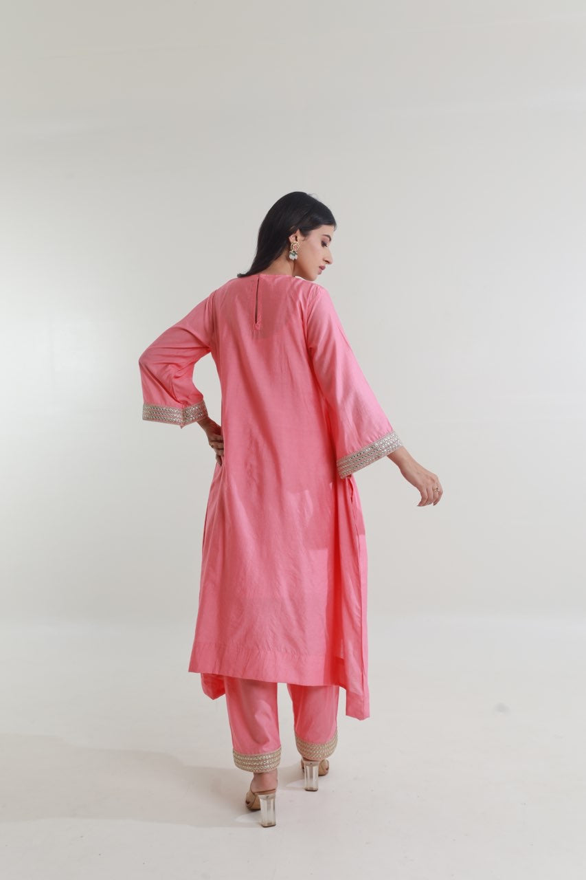 Pink Chanderi Straight Set Asrumo