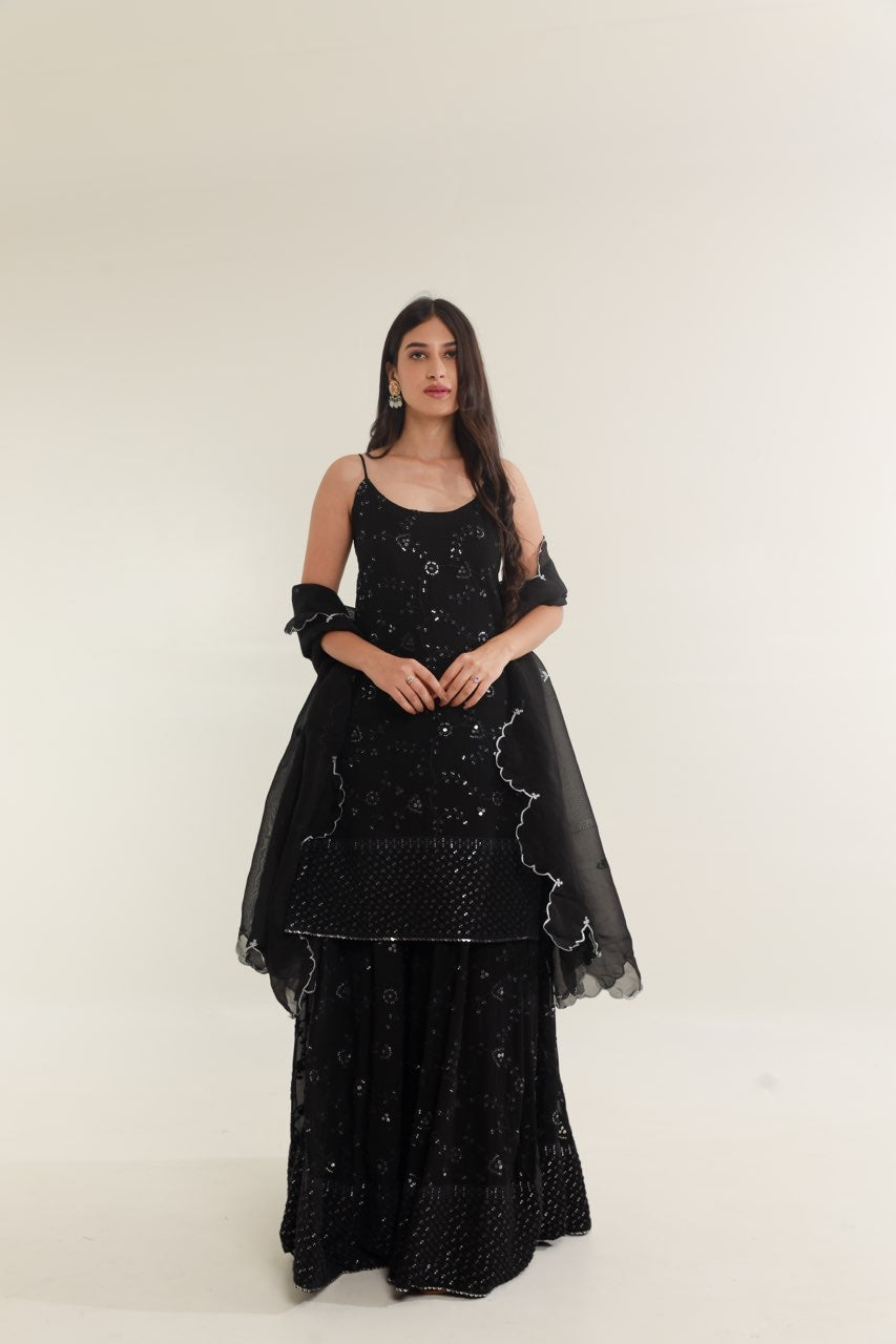 Black mirror work chikankari georgette sharara set Asrumo