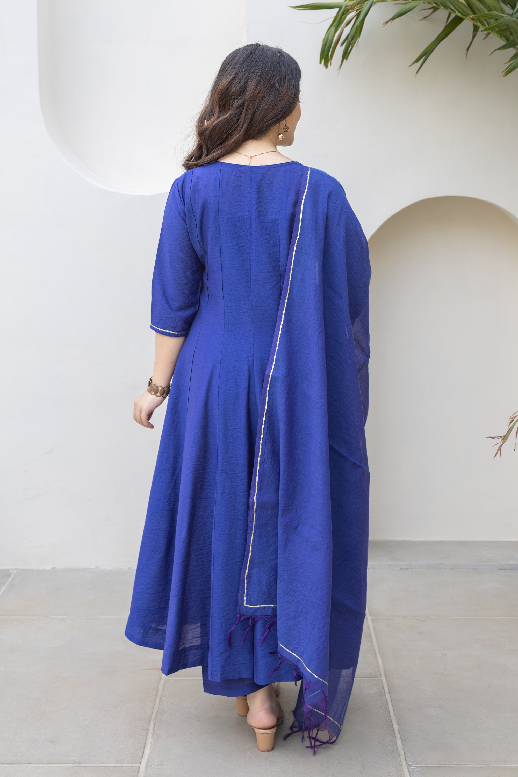 Royal Blue Chanderi Anarkali Set With Matching Chanderi Dupatta