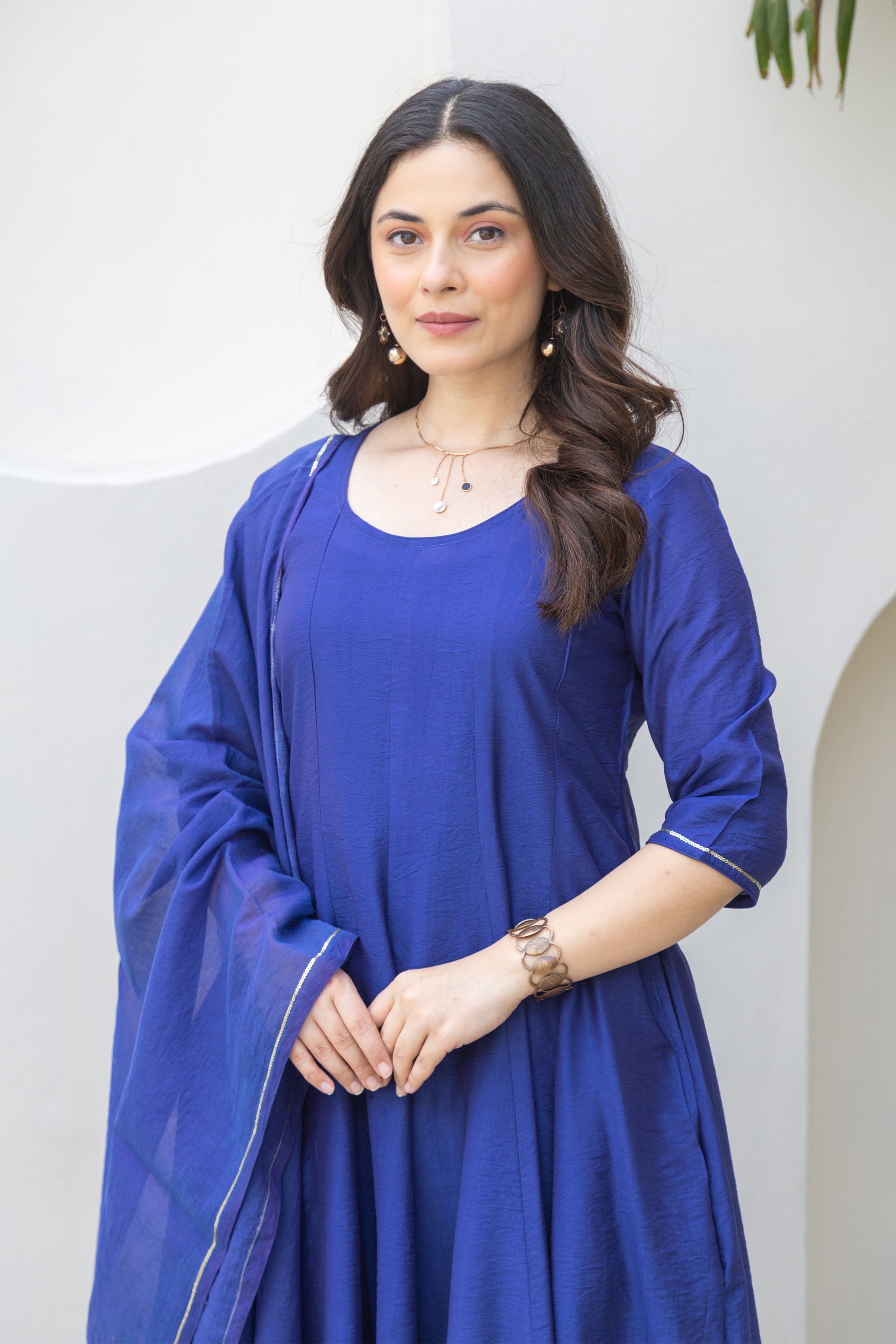 Royal Blue Chanderi Anarkali Set With Matching Chanderi Dupatta