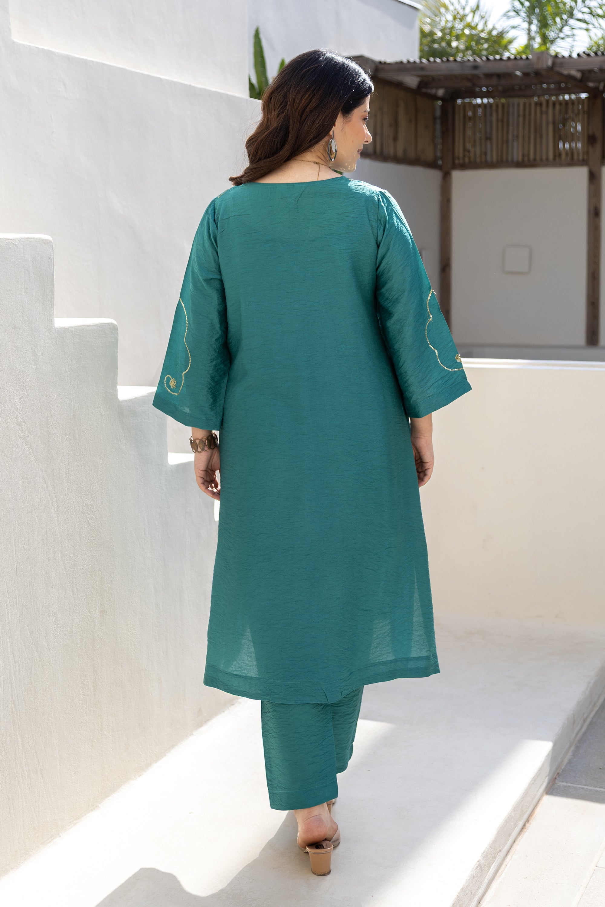 Teal Noor Embroidered Chanderi Co-Ord Set