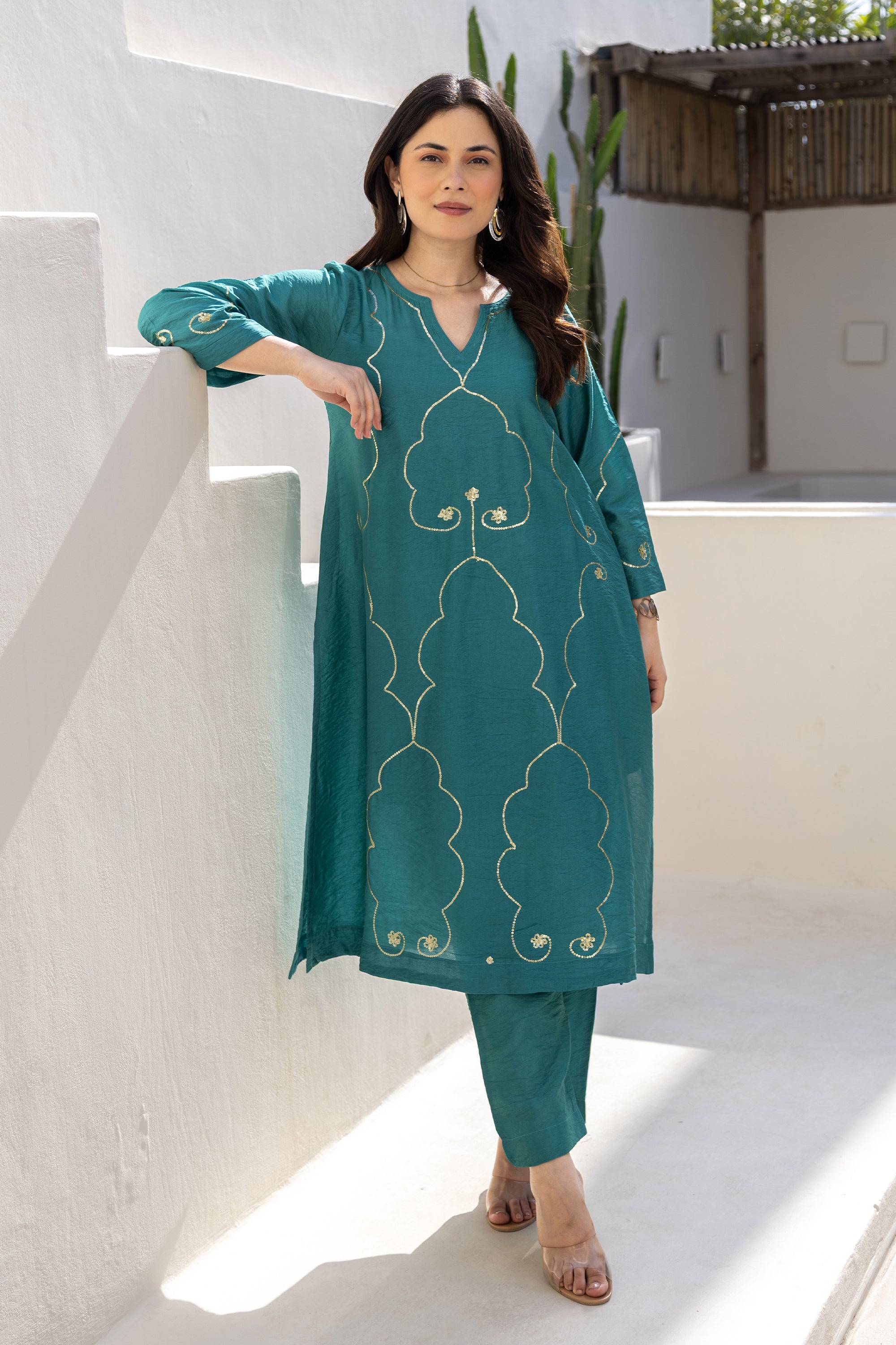 Teal Noor Embroidered Chanderi Co-Ord Set