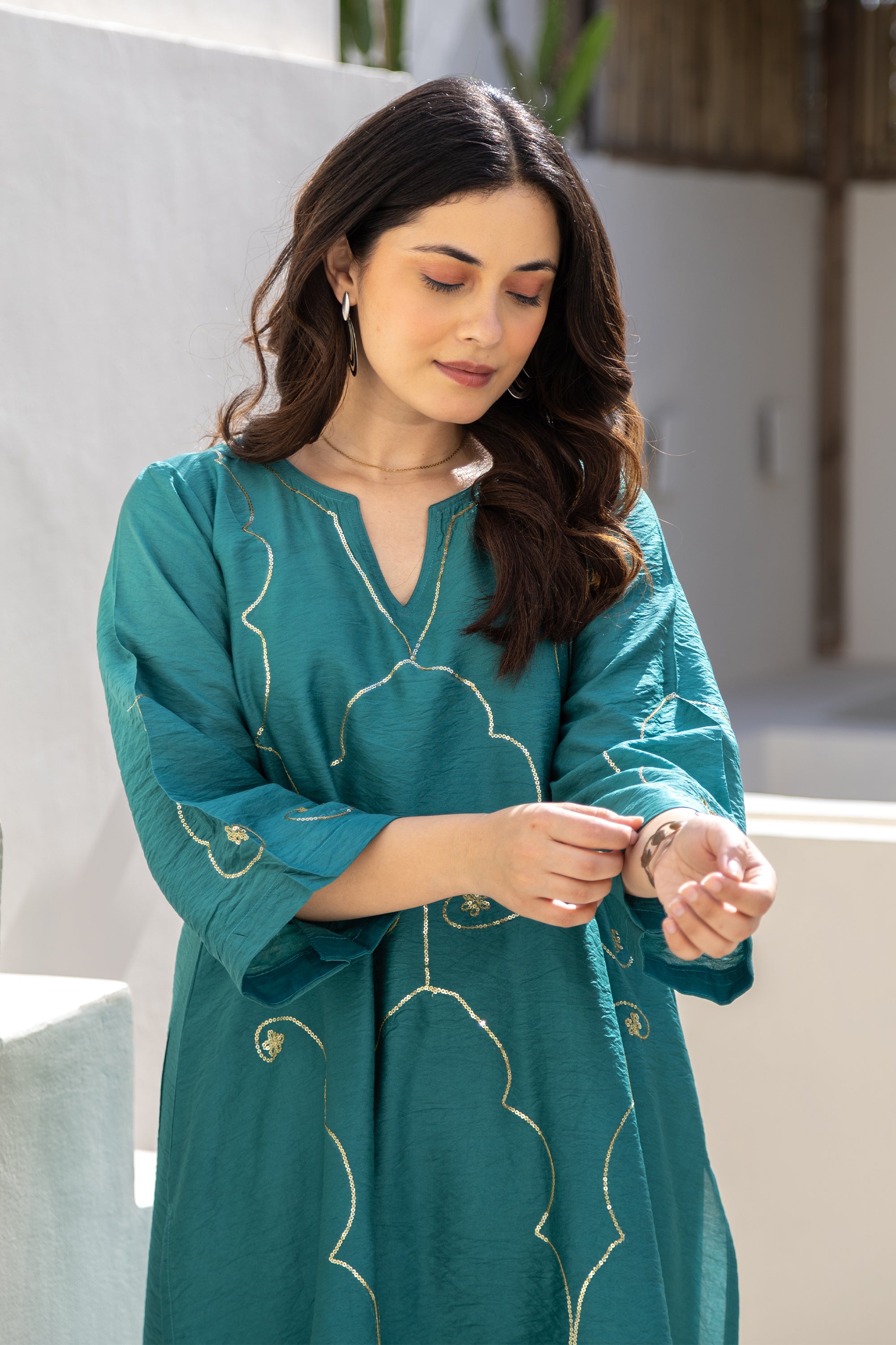 Teal Noor Embroidered Chanderi Co-Ord Set
