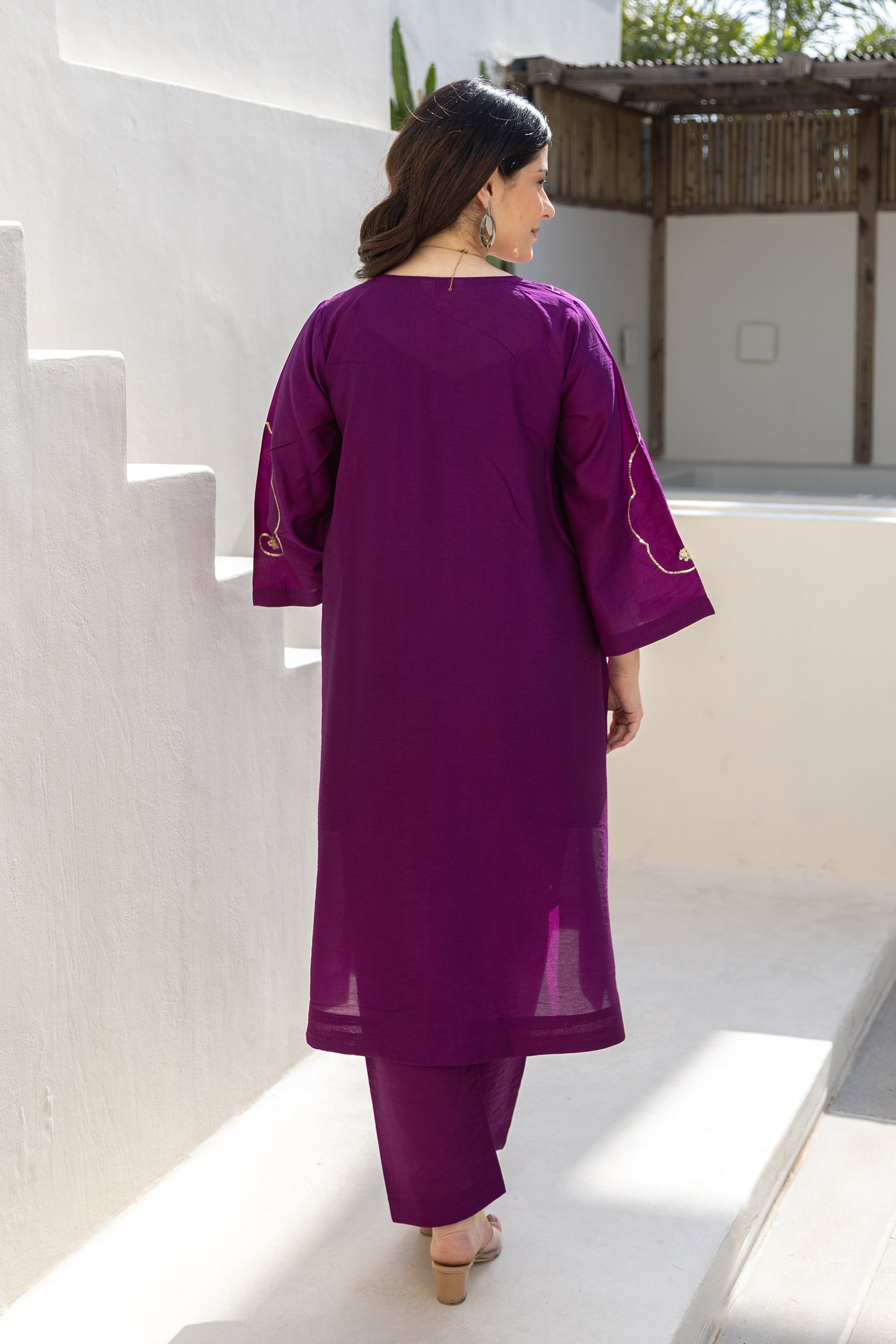 Royal Plum Embroidered Chanderi Co-Ord Set