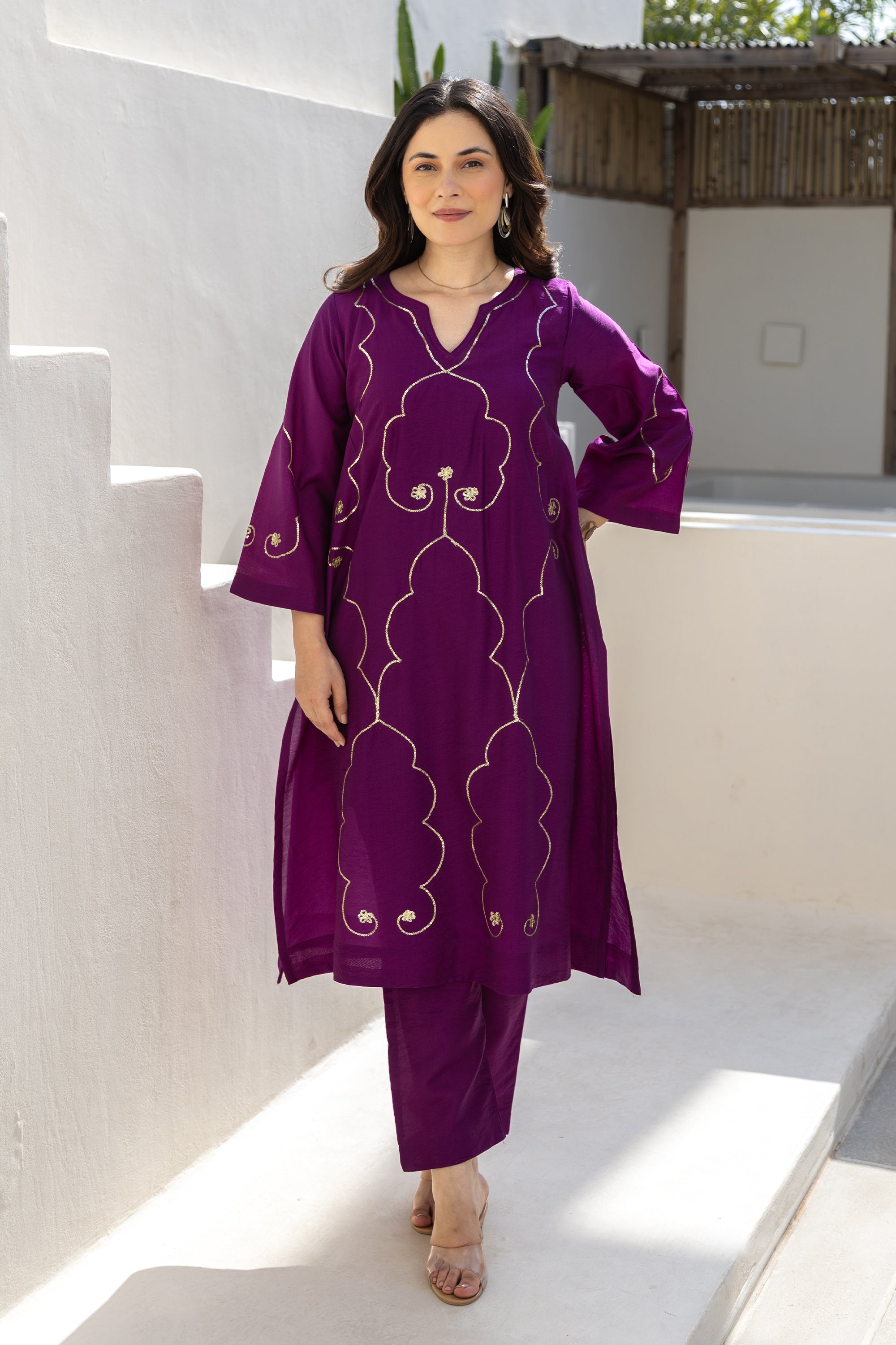 Royal Plum Embroidered Chanderi Co-Ord Set