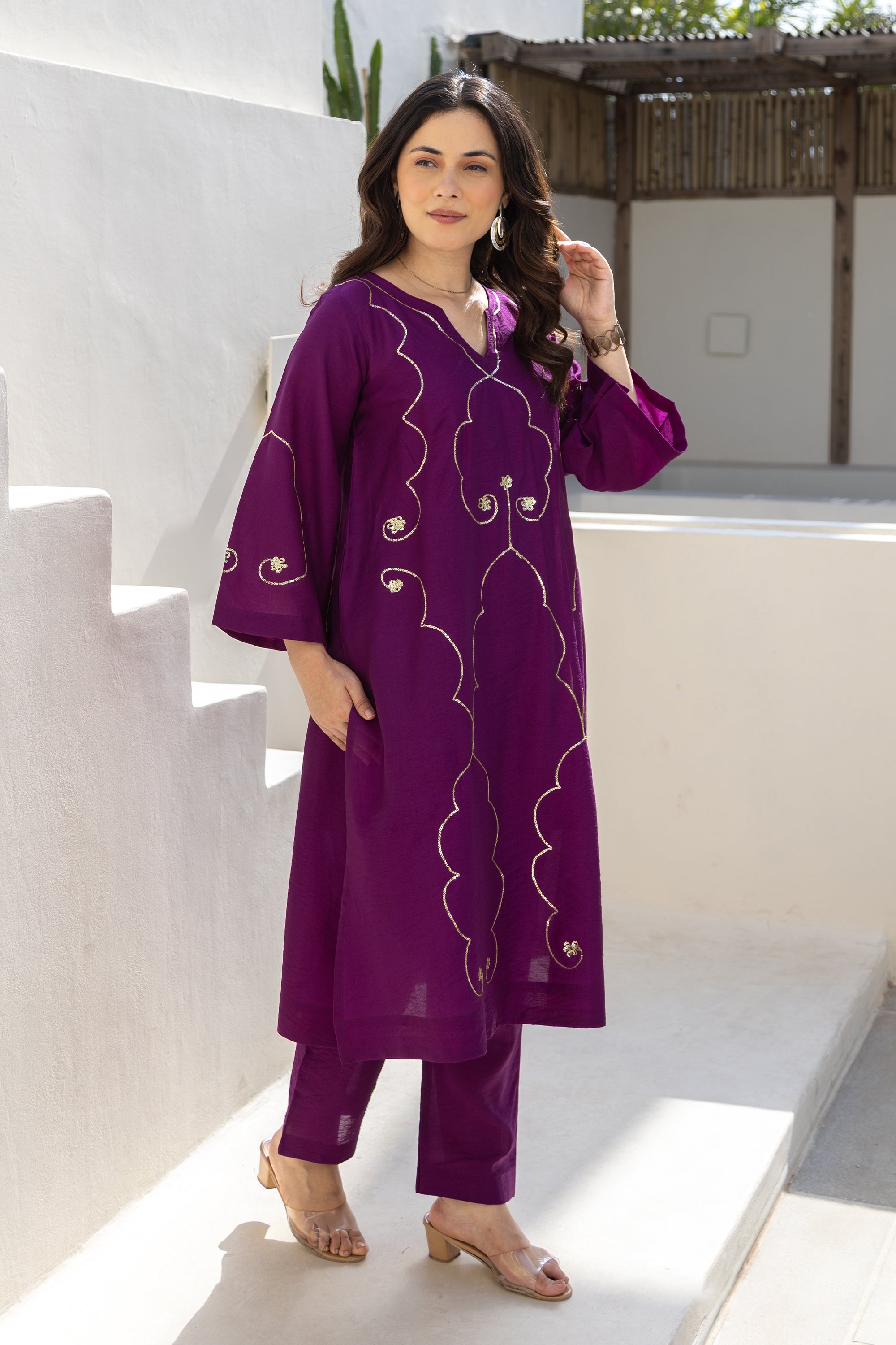 Royal Plum Embroidered Chanderi Co-Ord Set