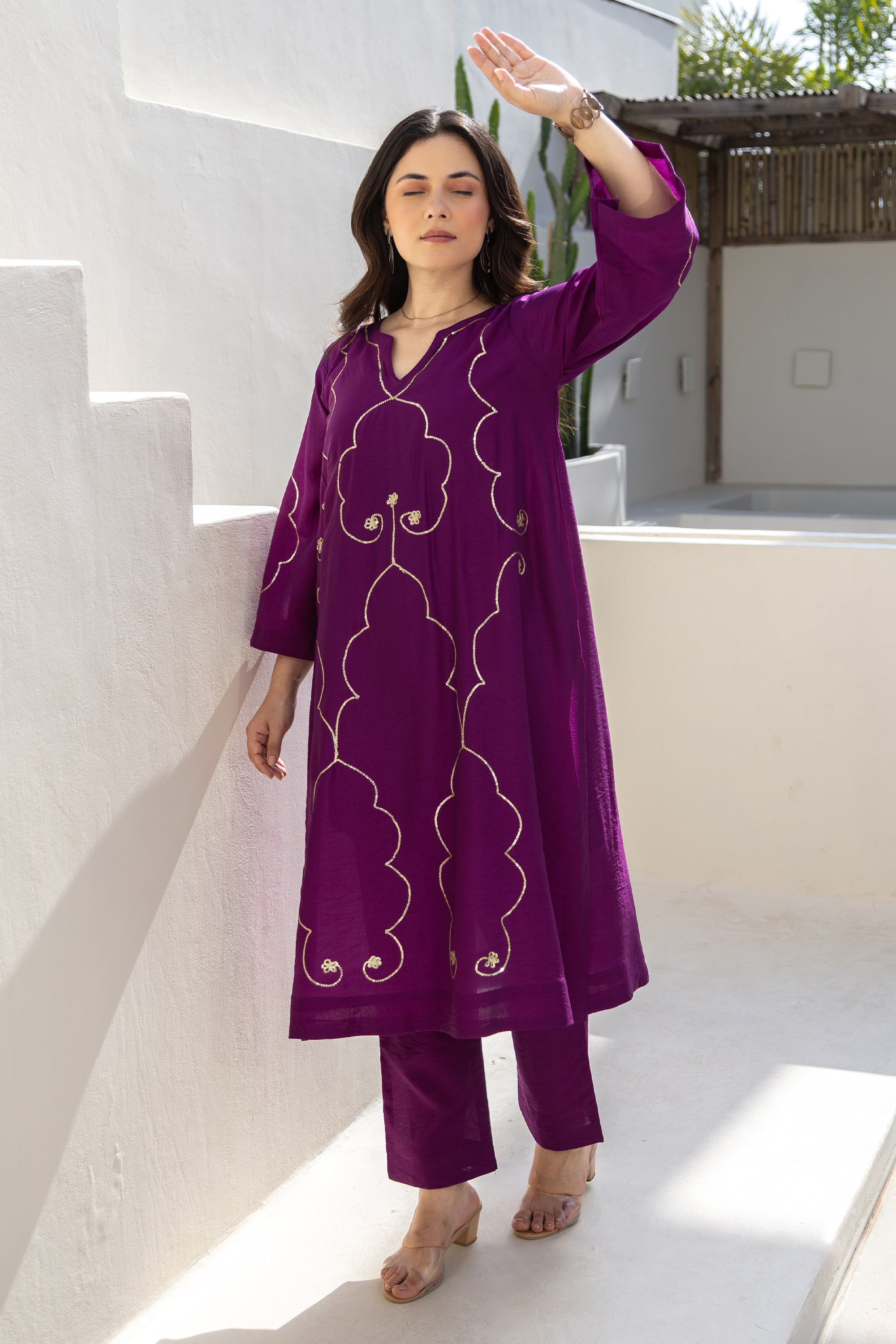 Royal Plum Embroidered Chanderi Co-Ord Set