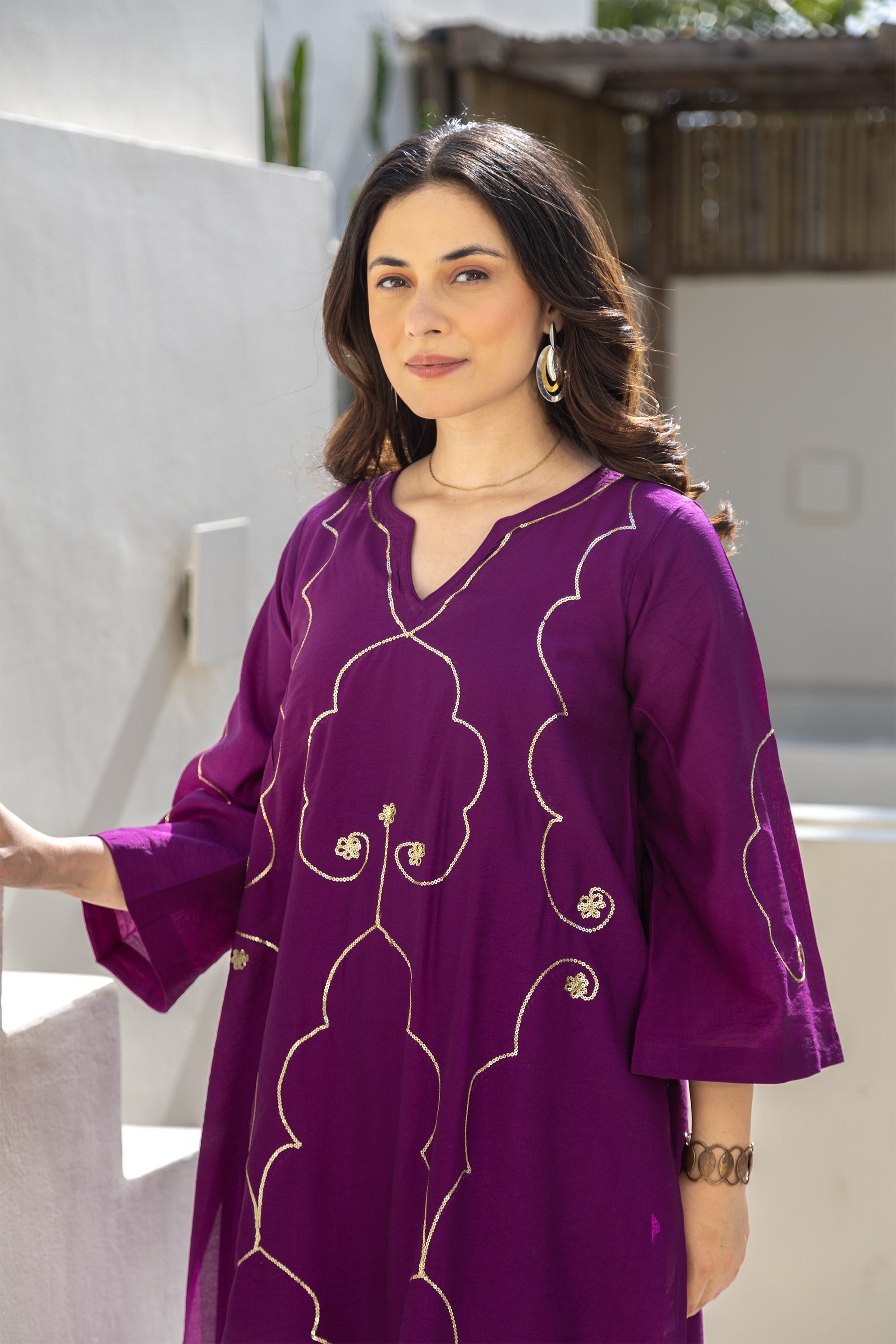 Royal Plum Embroidered Chanderi Co-Ord Set