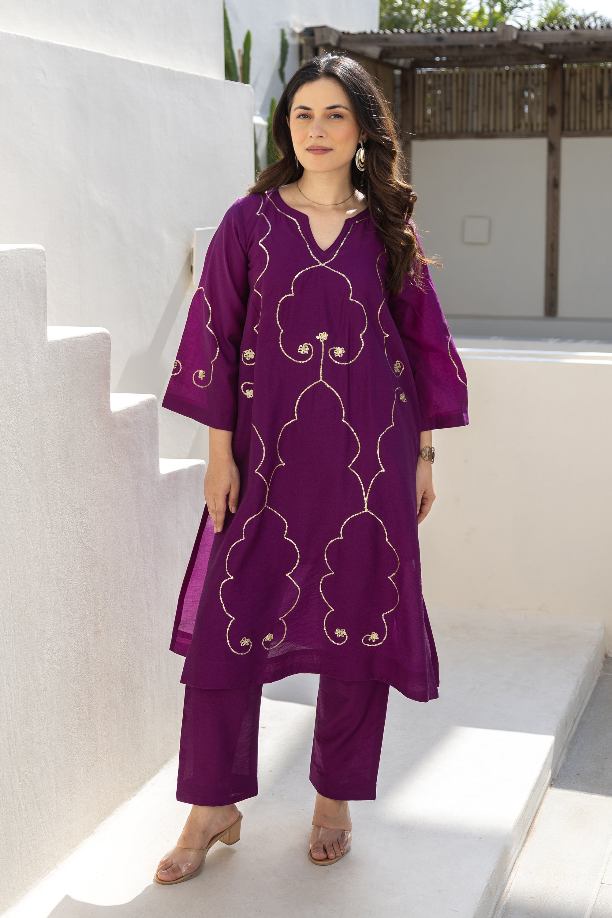 Royal Plum Embroidered Chanderi Co-Ord Set