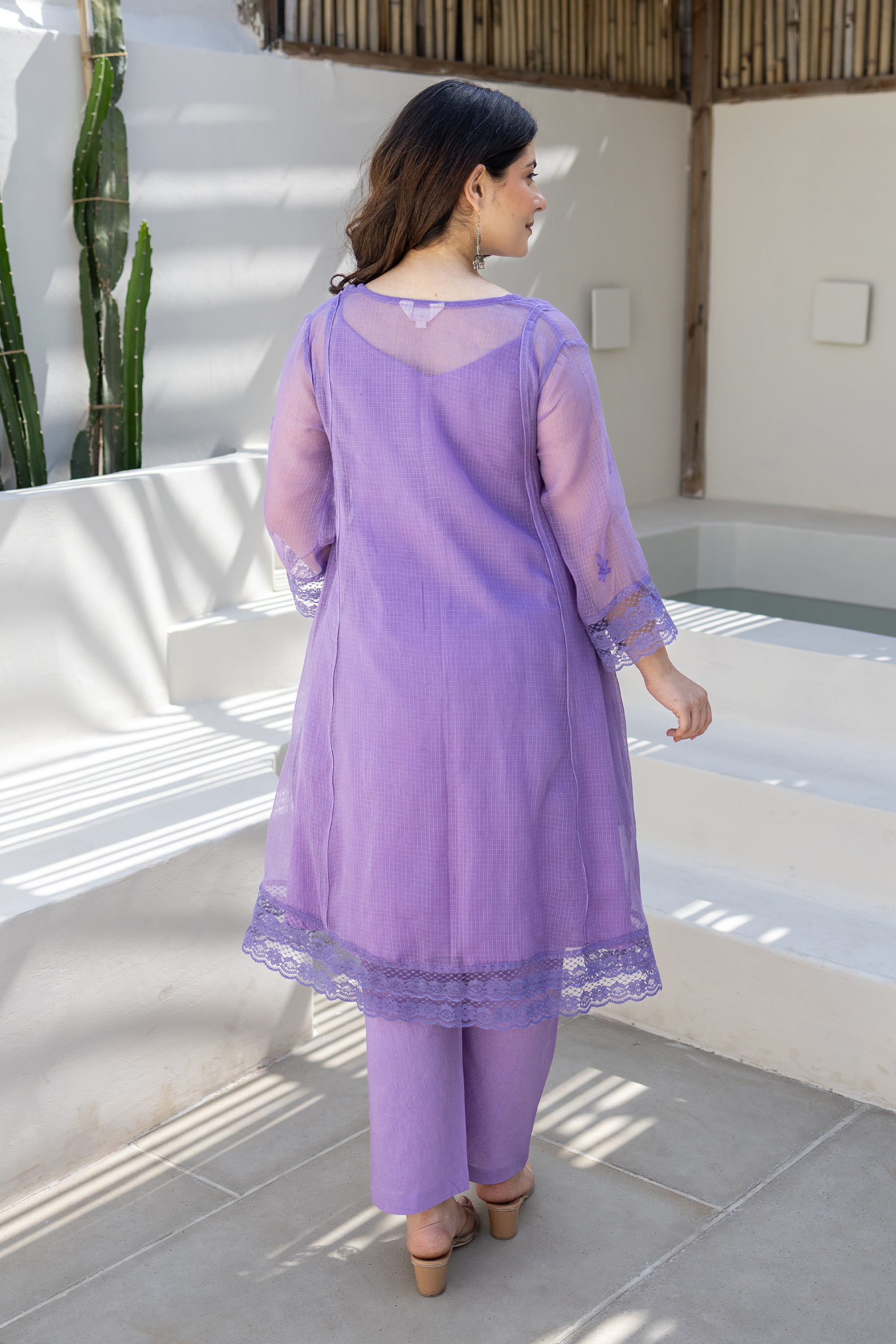 Lavender Breeze Embroidered Doriya Kurta Set With Doriya Dupatta