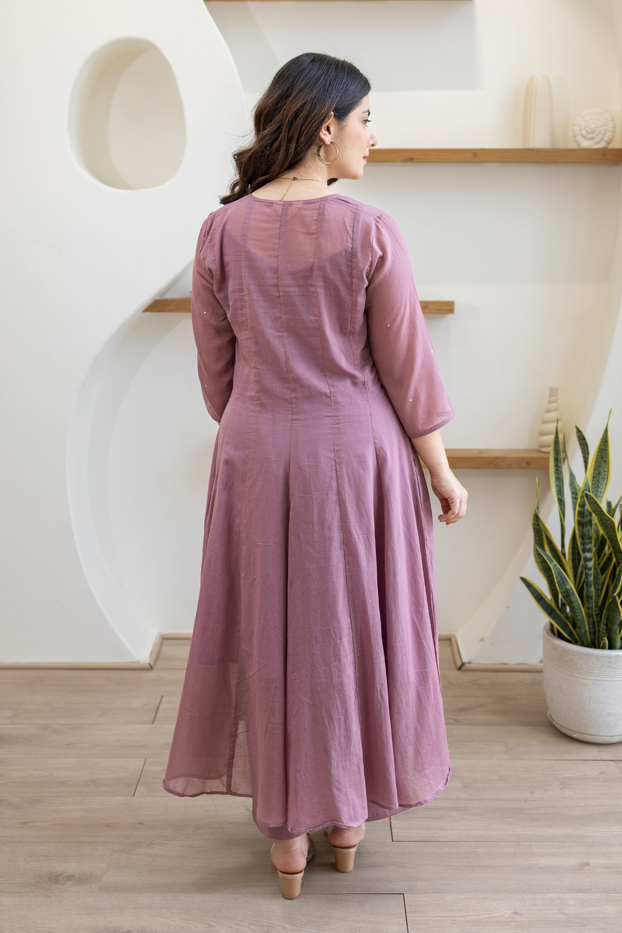 Lavender Mist Cotton Mulmul Anarkali Set With Matching Doriya Dupatta