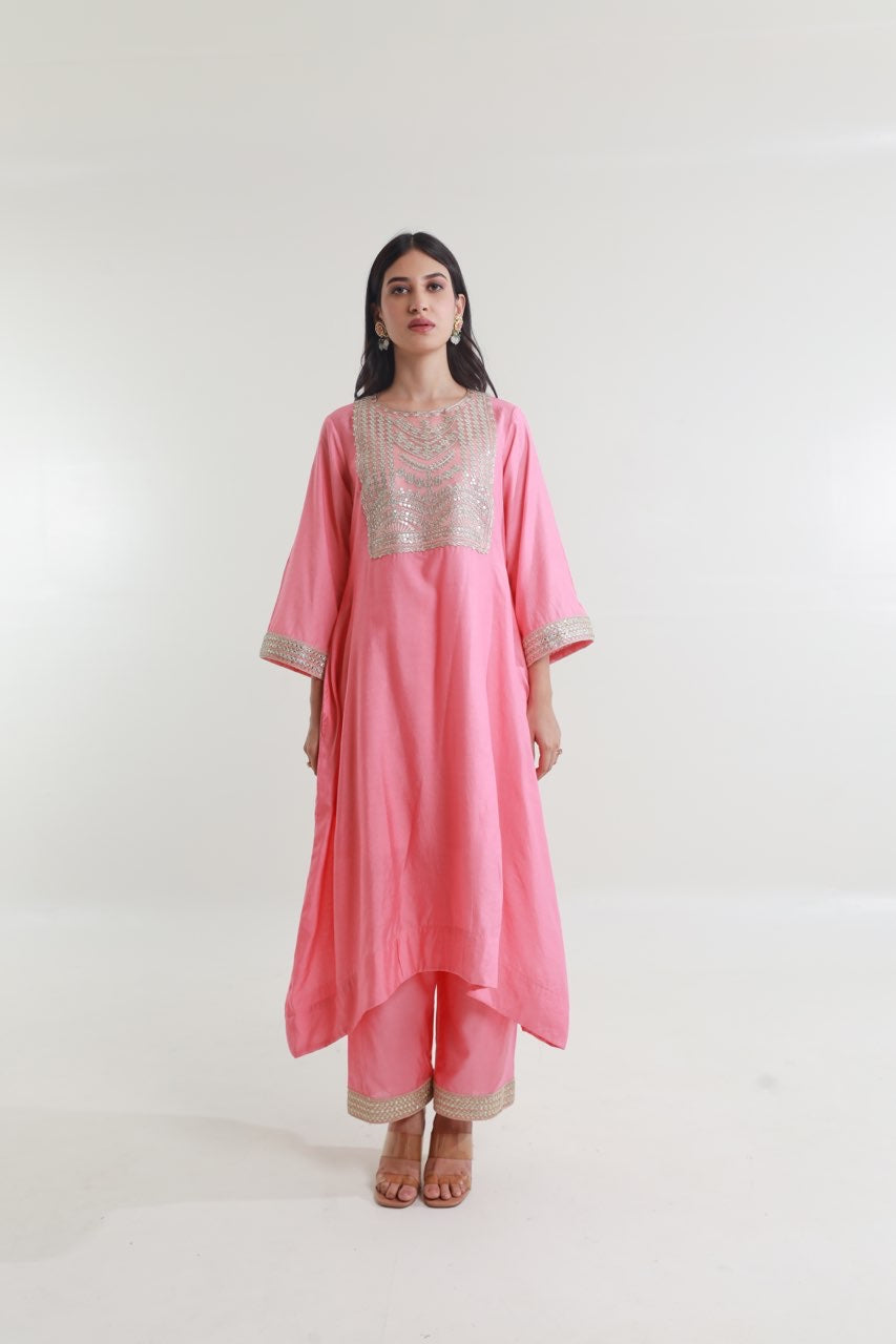 Pink Chanderi Straight Set Asrumo