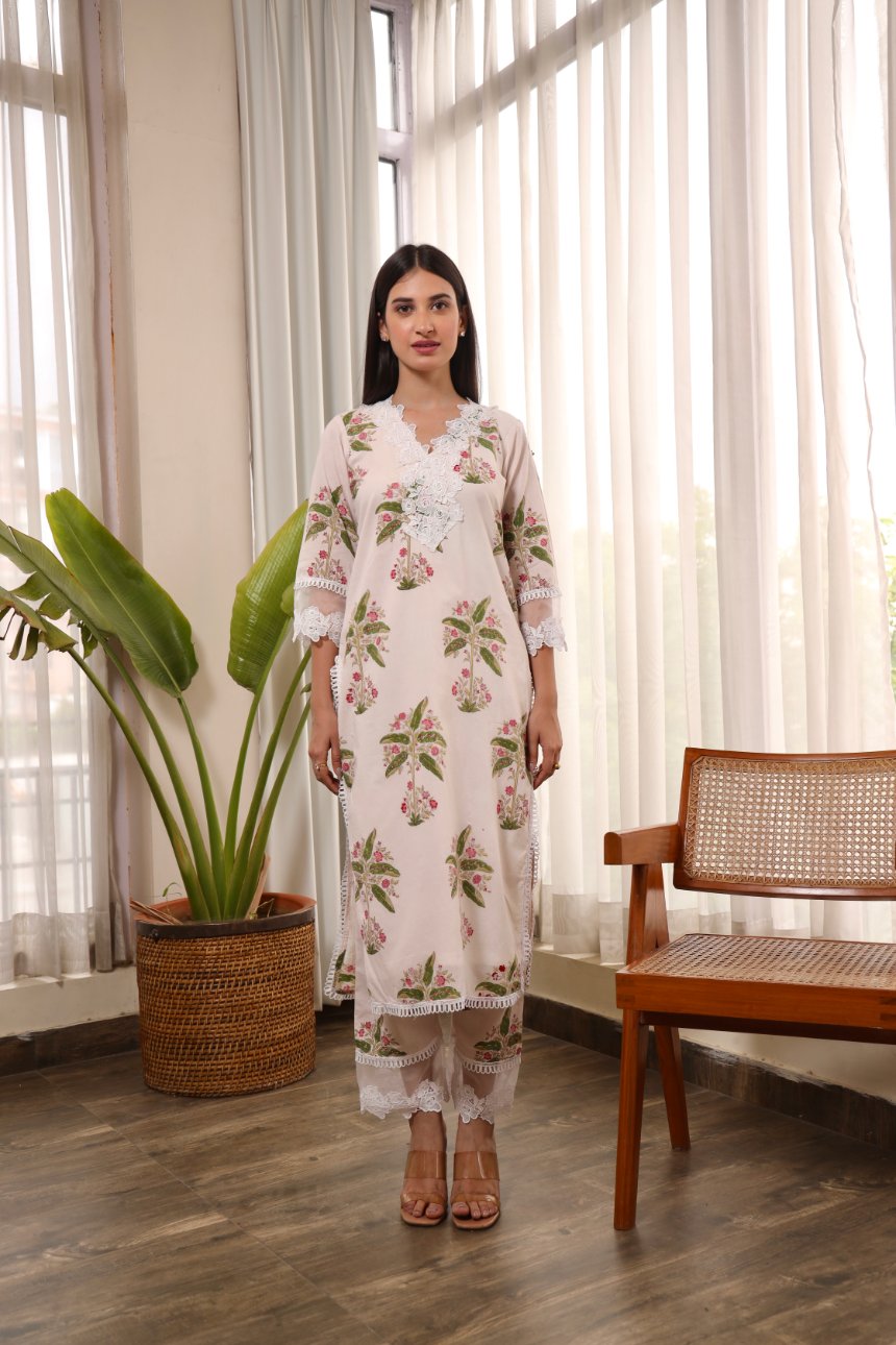 Palm Tree Handblock Cotton Straight Set Asrumo