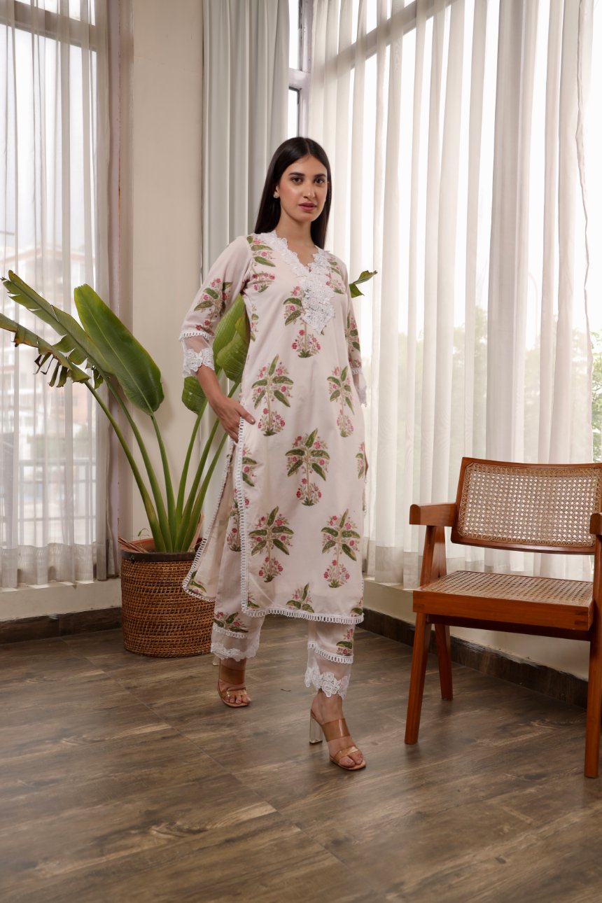 Palm Tree Handblock Cotton Straight Set Asrumo