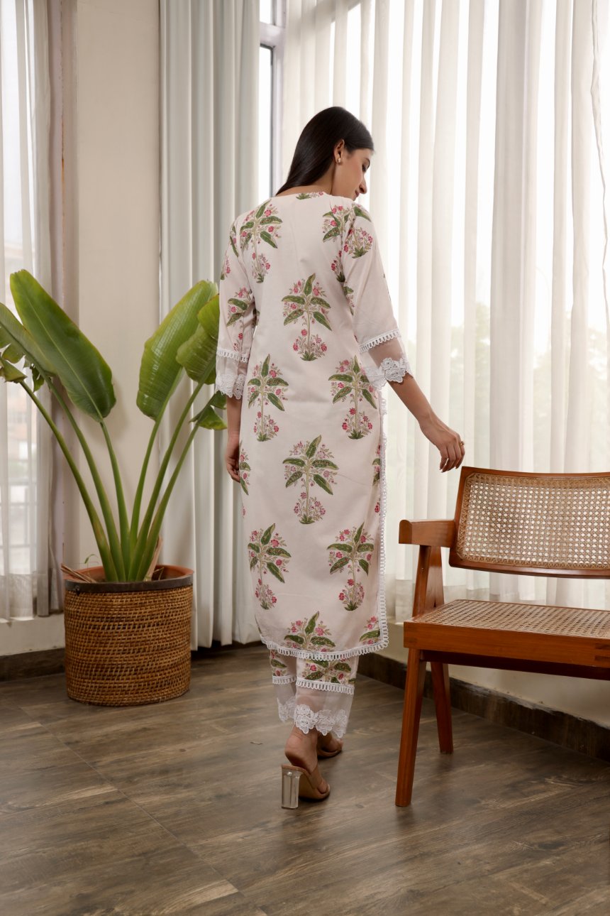 Palm Tree Handblock Cotton Straight Set Asrumo