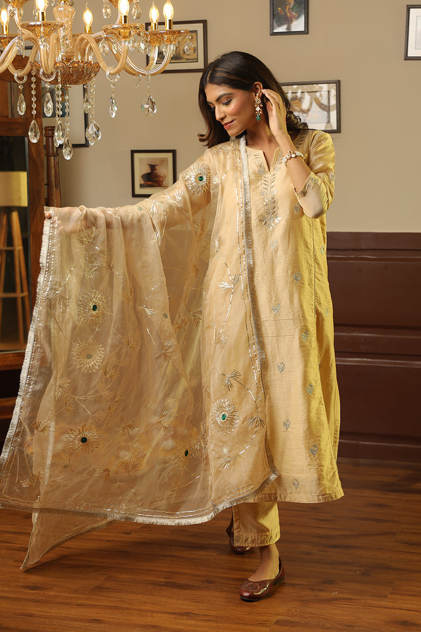 Golden Chanderi Gota Jaal Dupatta Straight Set