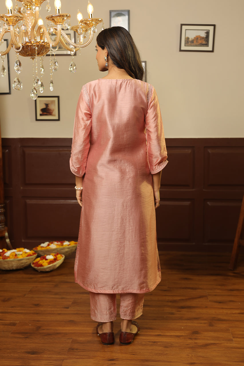 Rose Chanderi Gota Jaal Dupatta Straight Set