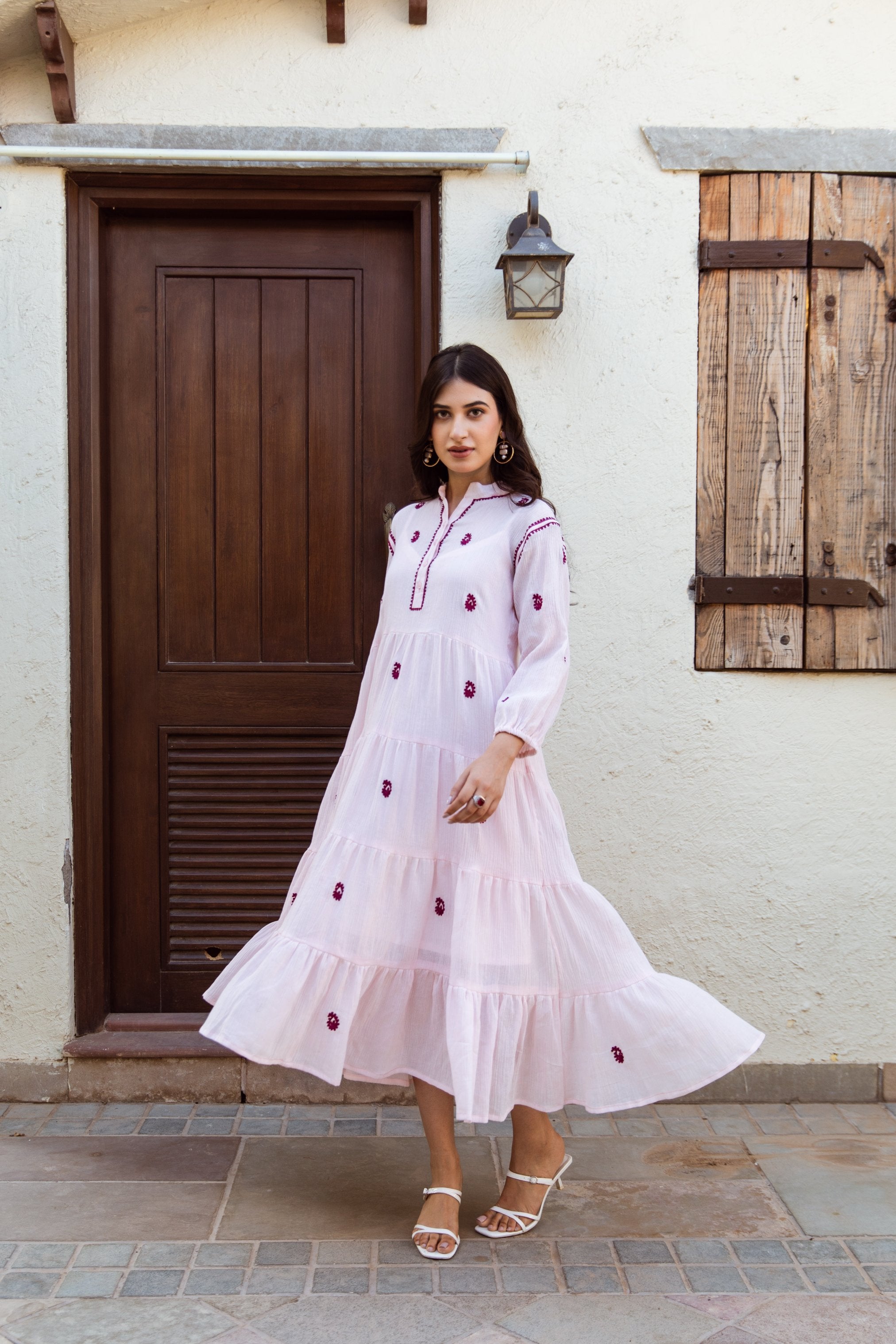 Pink cotton gauze embroidered dress Asrumo