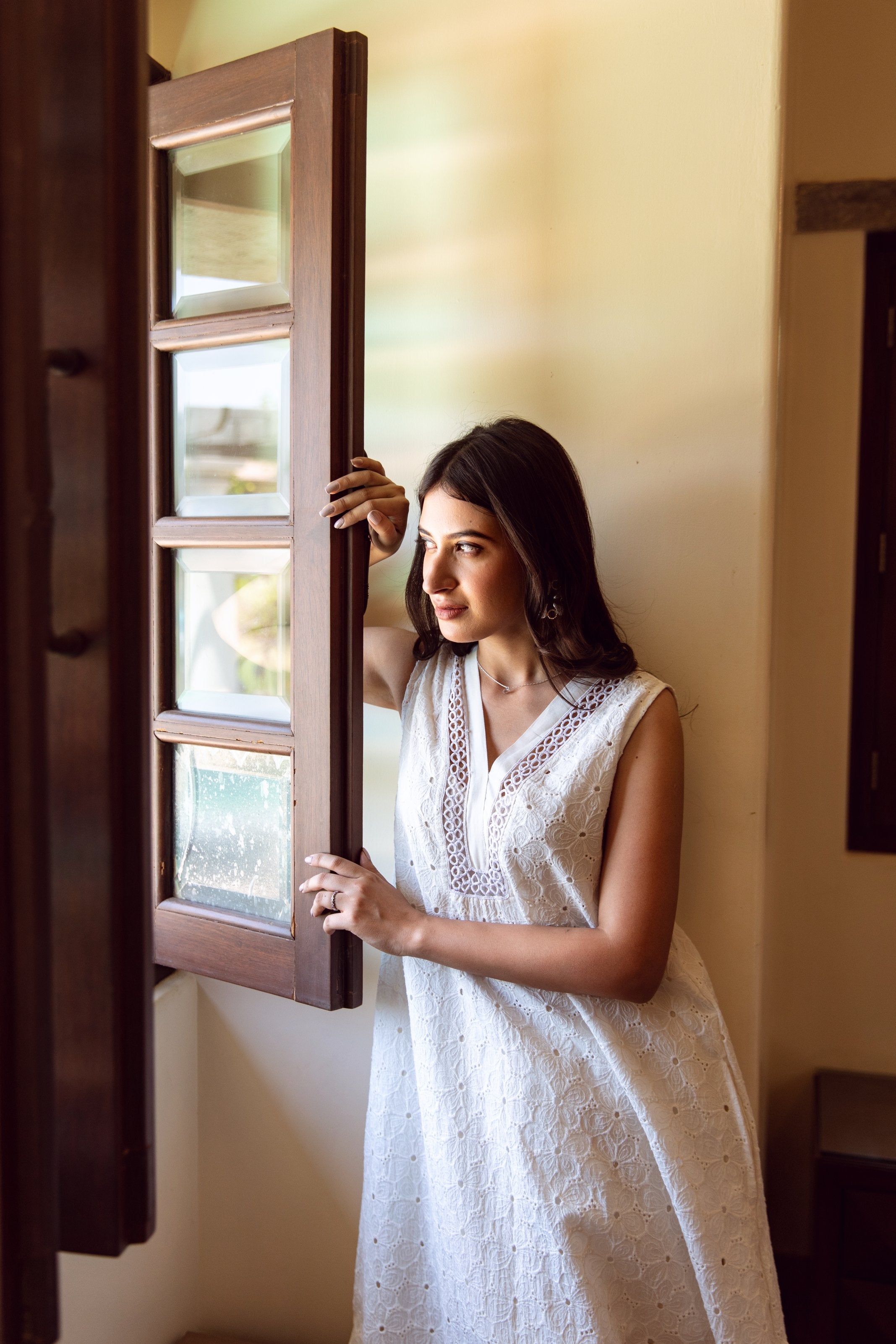 White flower Schiffly cotton coord set Asrumo