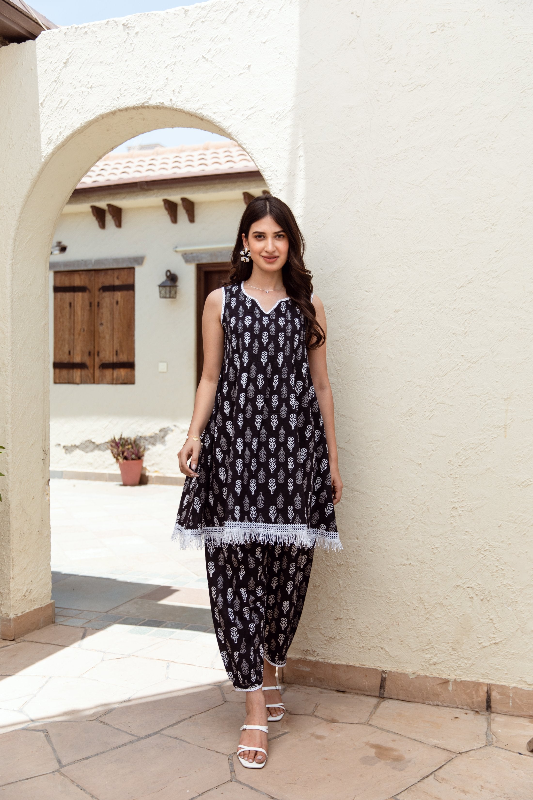 black cotton handblock print coord set Asrumo