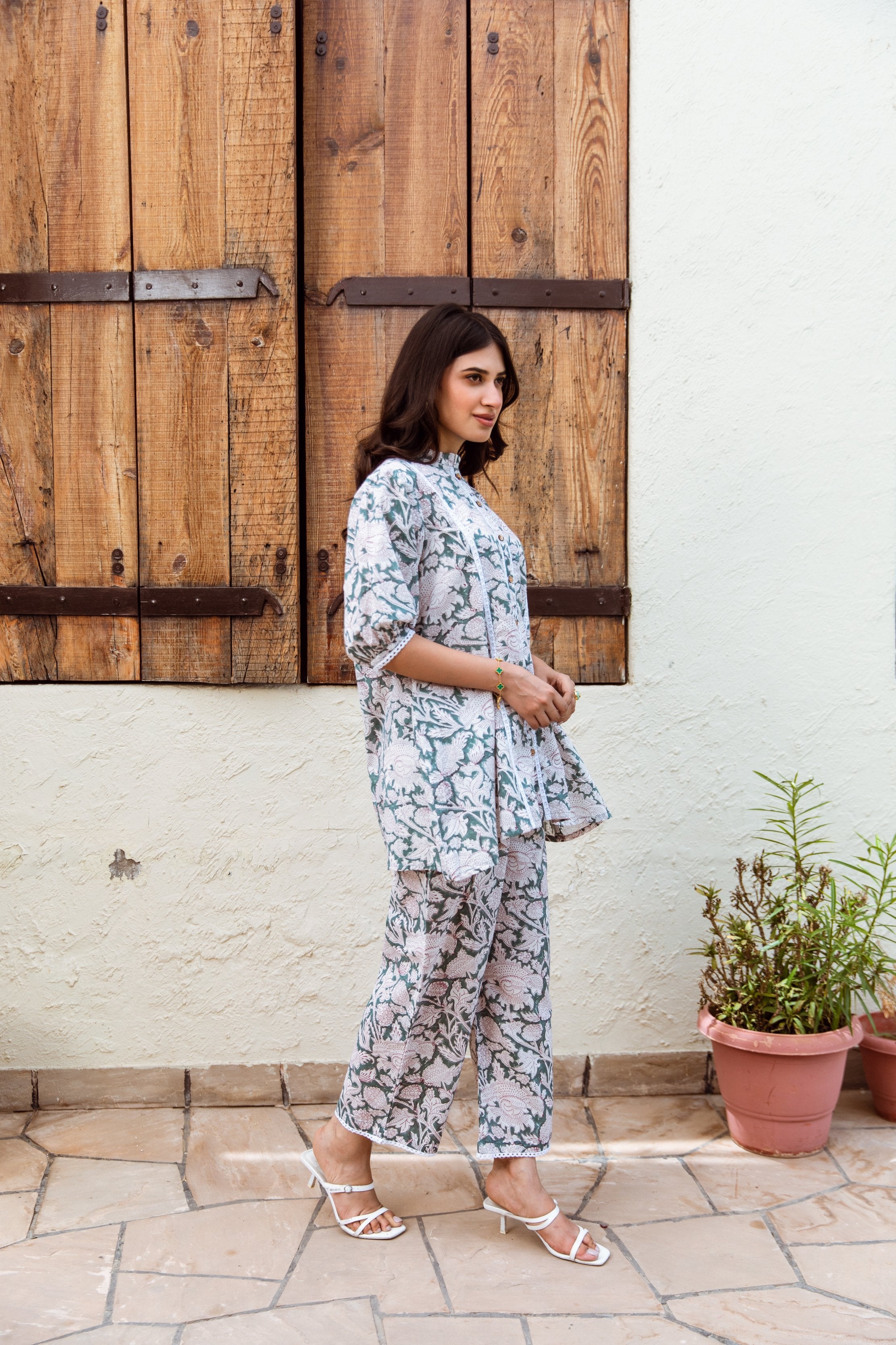 rama green Color Handblock Jaal Coord Set Asrumo