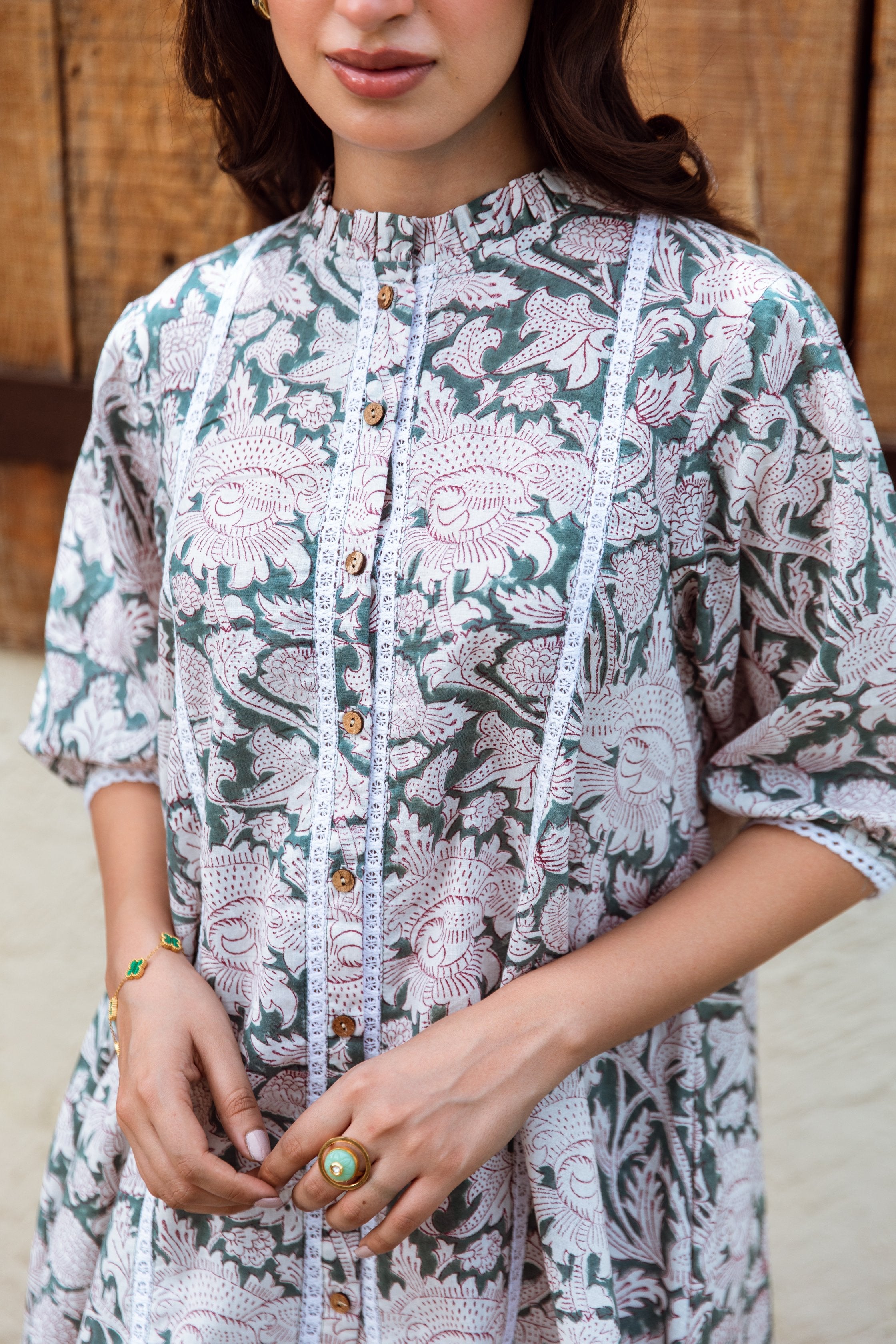 rama green Color Handblock Jaal Coord Set Asrumo