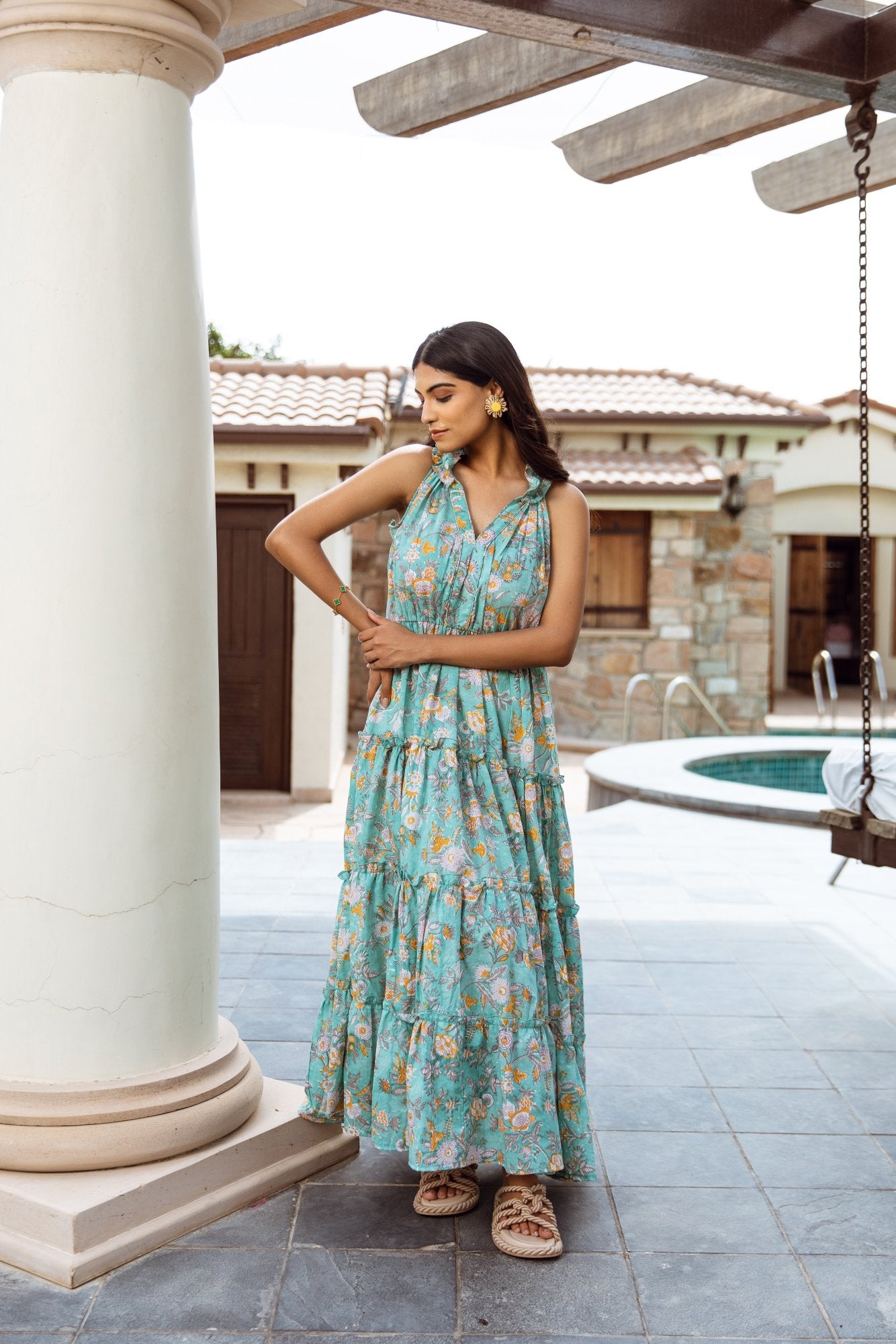 mint flower jaal handblock dress Asrumo