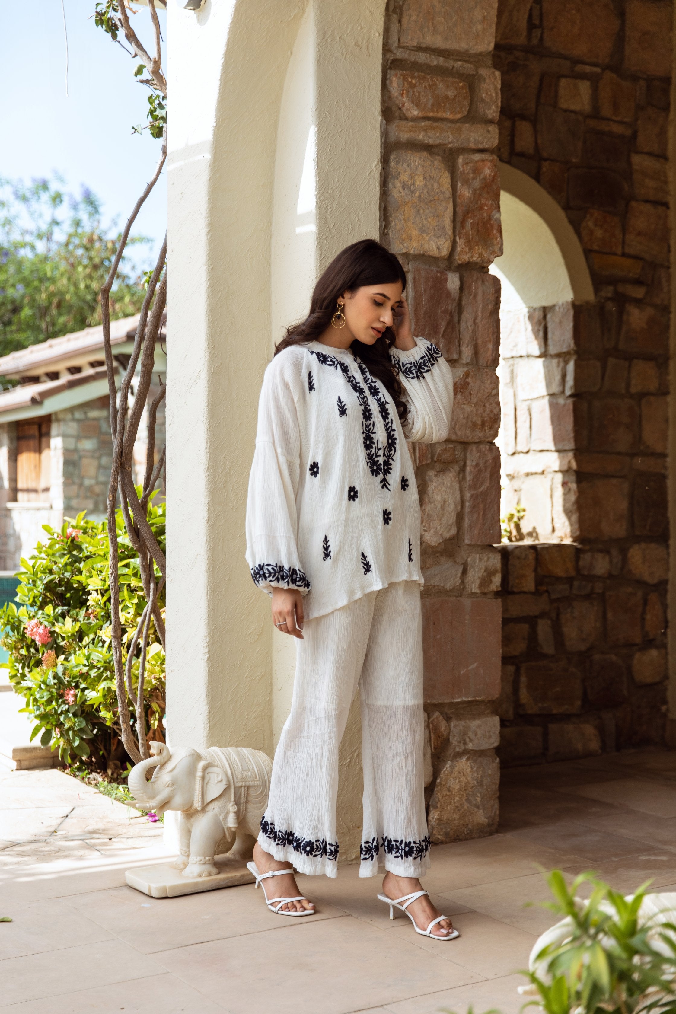 white cotton gauze coord set Asrumo