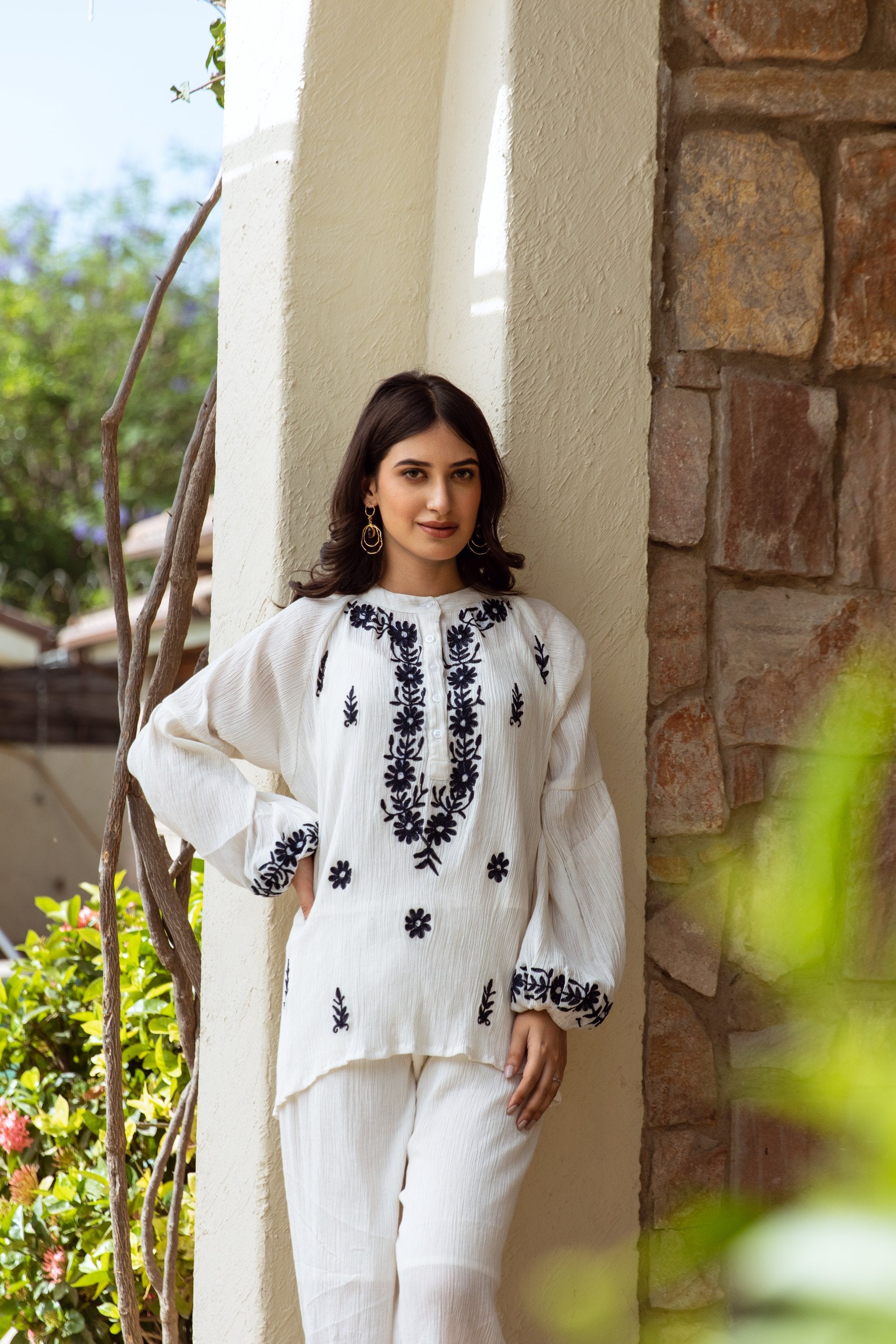 white cotton gauze coord set Asrumo