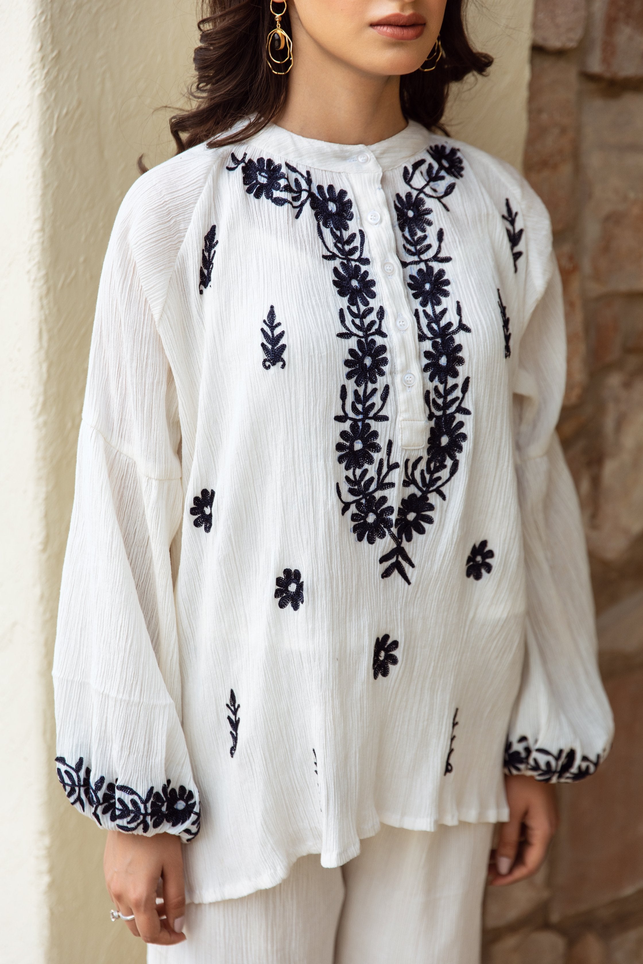 white cotton gauze coord set Asrumo