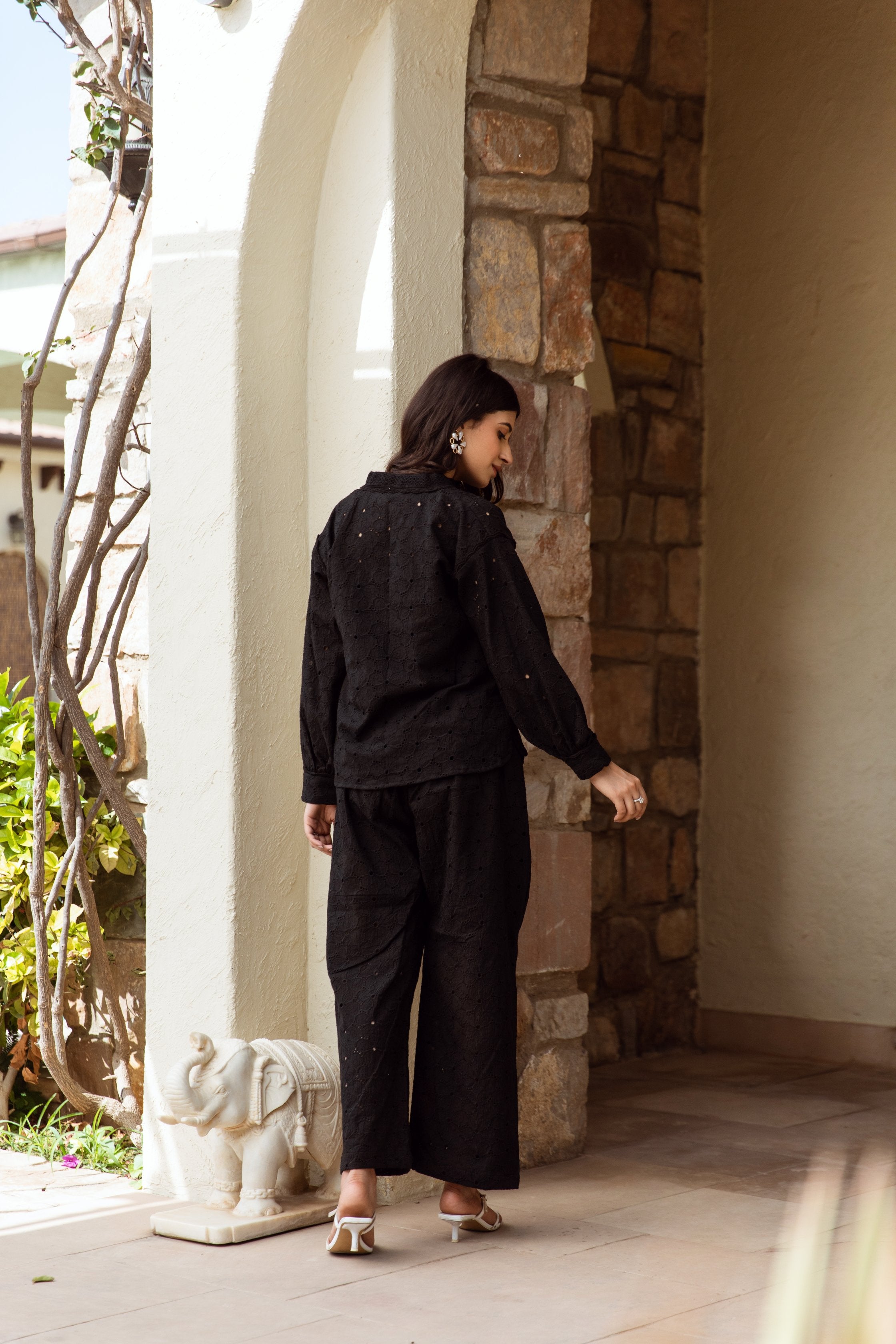 black cotton schiffly co-ord set Asrumo