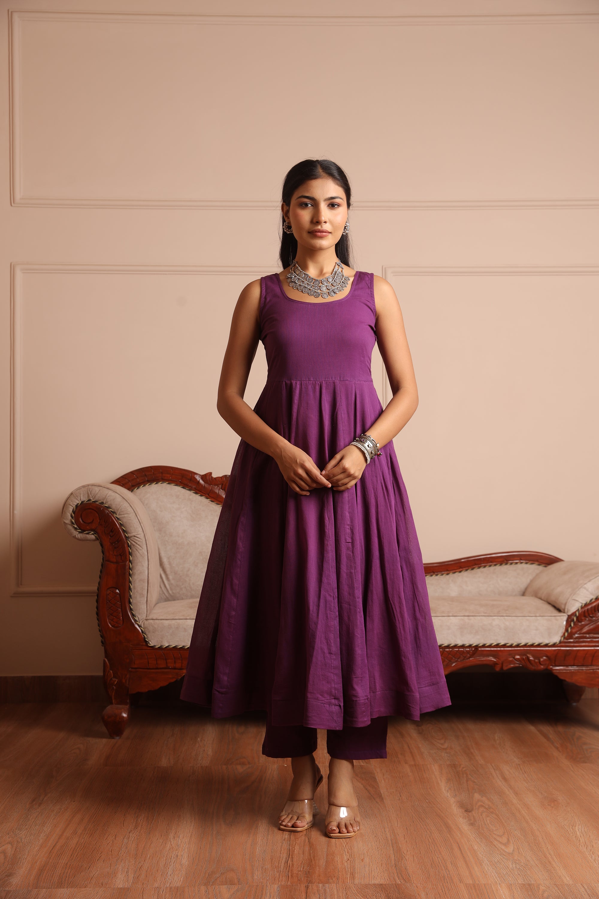 Voilet Mulmul Anarkali Set - Asrumo